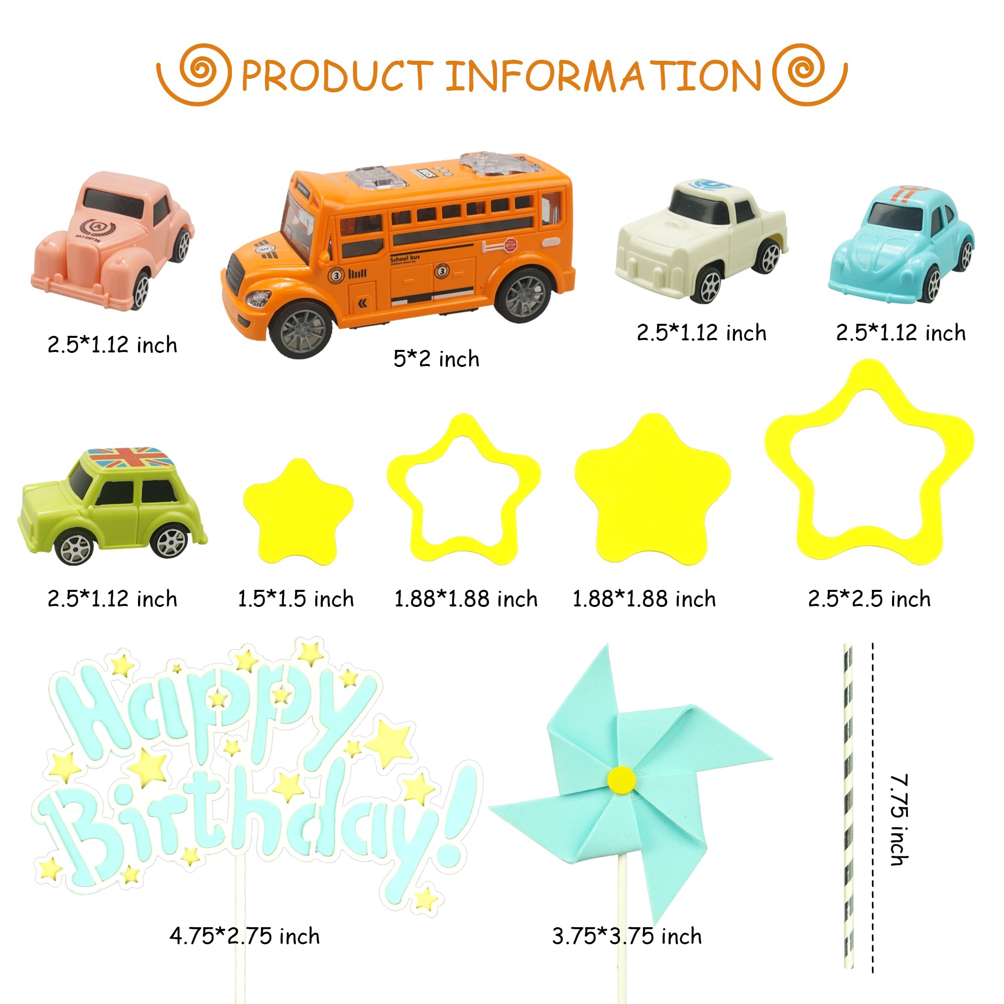 18pcs Car Cake Toppers - School Bus, Race Car & Windmill Vehicle Figures for Boys Birthday Party Decorations | Cute Car Theme Cake Decor for Kids Birthday, Baby Shower & School Celebrations