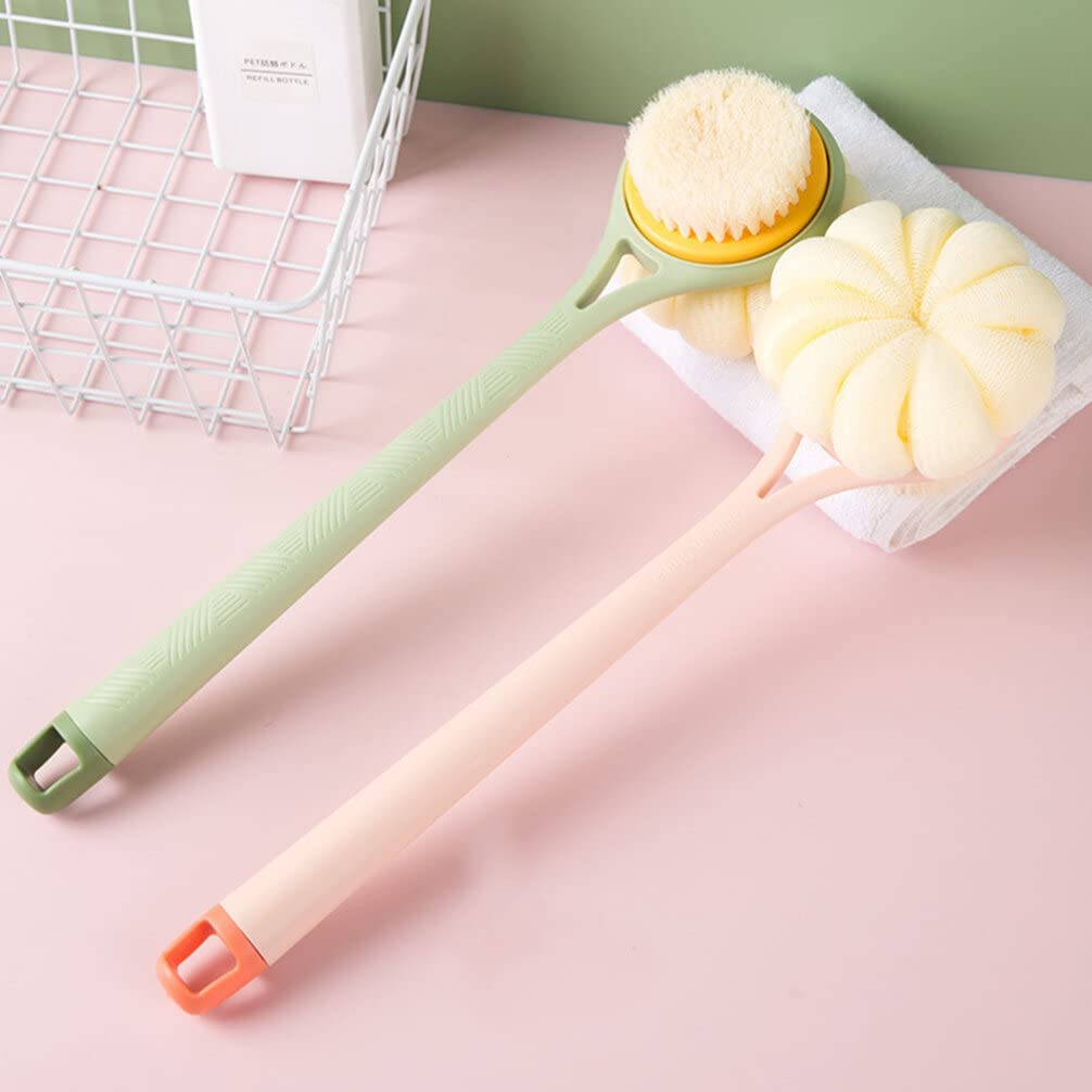 Pumpkin Shaped Bath Brush with Long Handle - Exfoliating Shower Back Scrubber with Massage Bristles, Cute Pink Mesh Sponge for Skin Care | Perfect Bathroom Accessory for Back Cleaning & Body Exfoliation