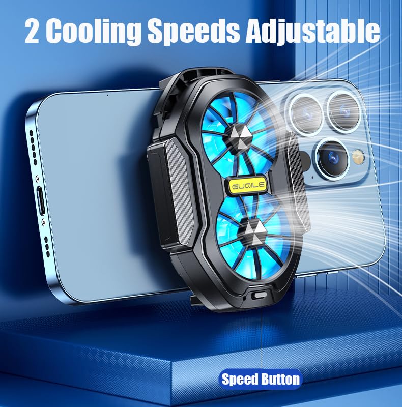Dual Cooling Fan Phone Cooler with Rechargeable Battery - Universal Smartphone Radiator Heatsink for iPhone & Android - L2R2 Mobile Game Controller Triggers for PUBG, Call of Duty, Knives Out - Perfect for Gaming & Overheating Protection