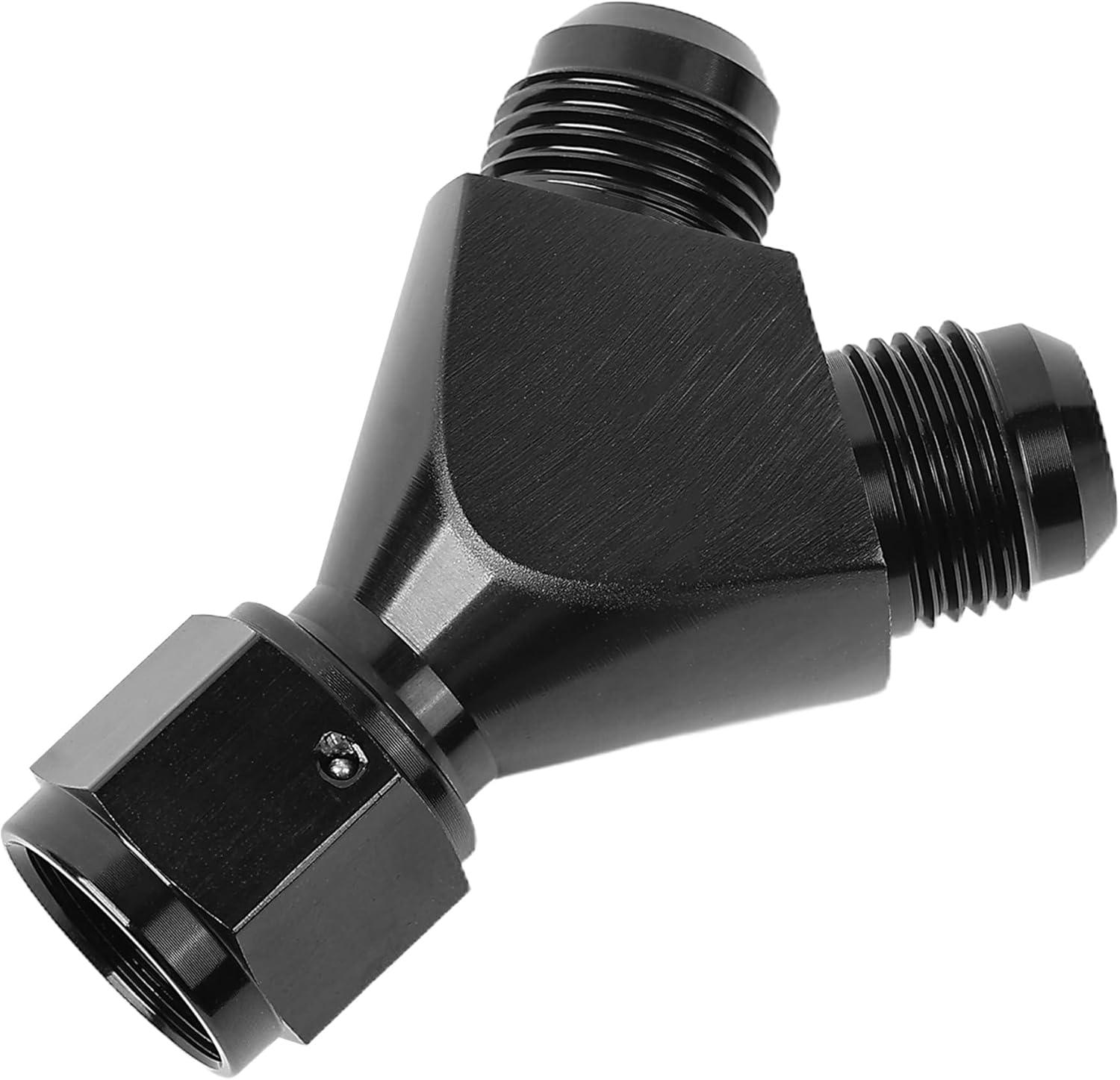 EVIL ENERGY AN Female to AN Male Flare Fitting Y Block Union Splitter Swivel Adapter - High Performance Aluminum Black Fitting for Fuel, Oil & Coolant Lines - Perfect for Automotive, Racing & Marine Applications