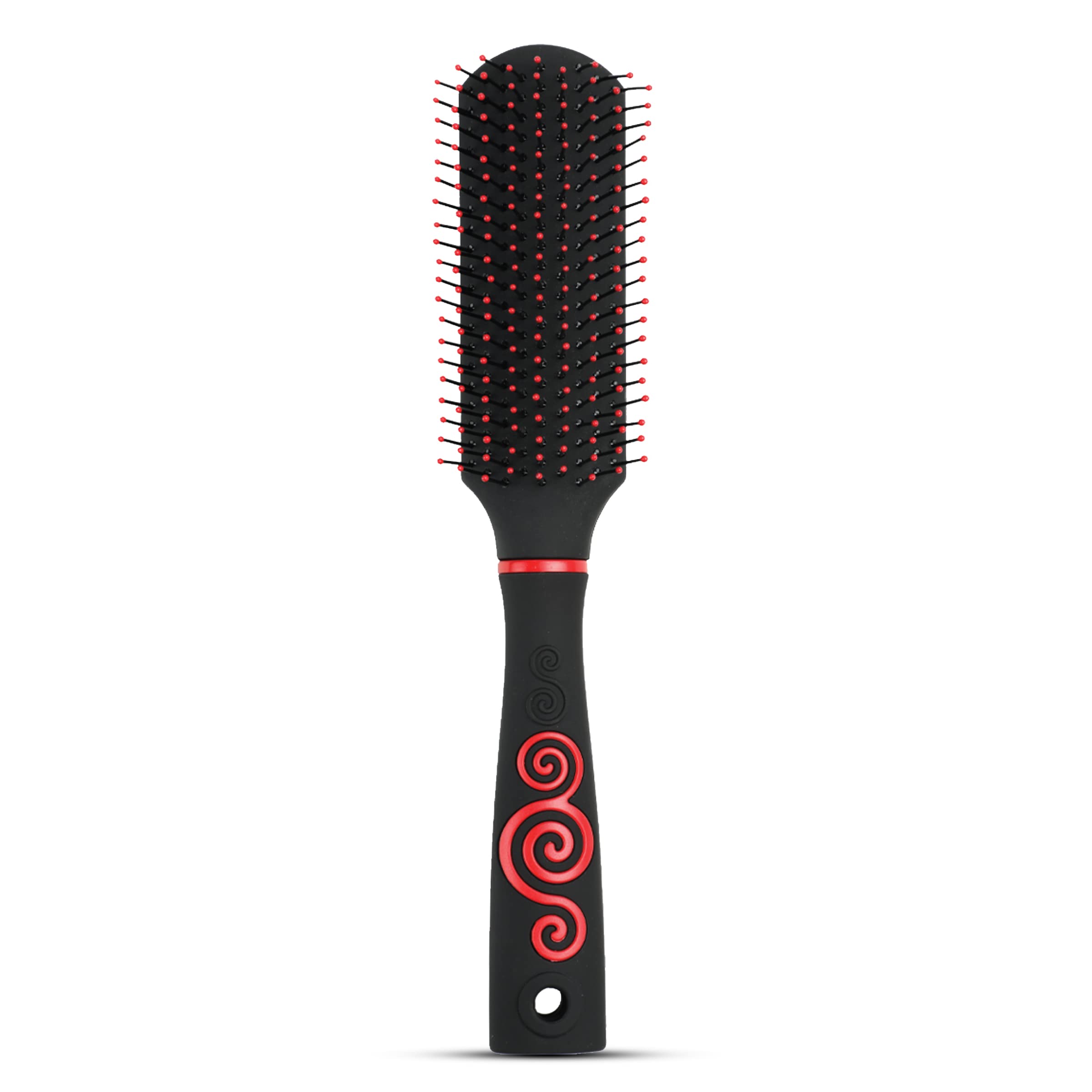 Agaro Royal Flat Hair Brush with Strong Flexible Nylon Bristles & Anti-Static Tips - Volumizing & Detangling Brush for Men & Women (Black/Red) - Perfect for Styling, Smoothing & Back Brushing at Home or Salon