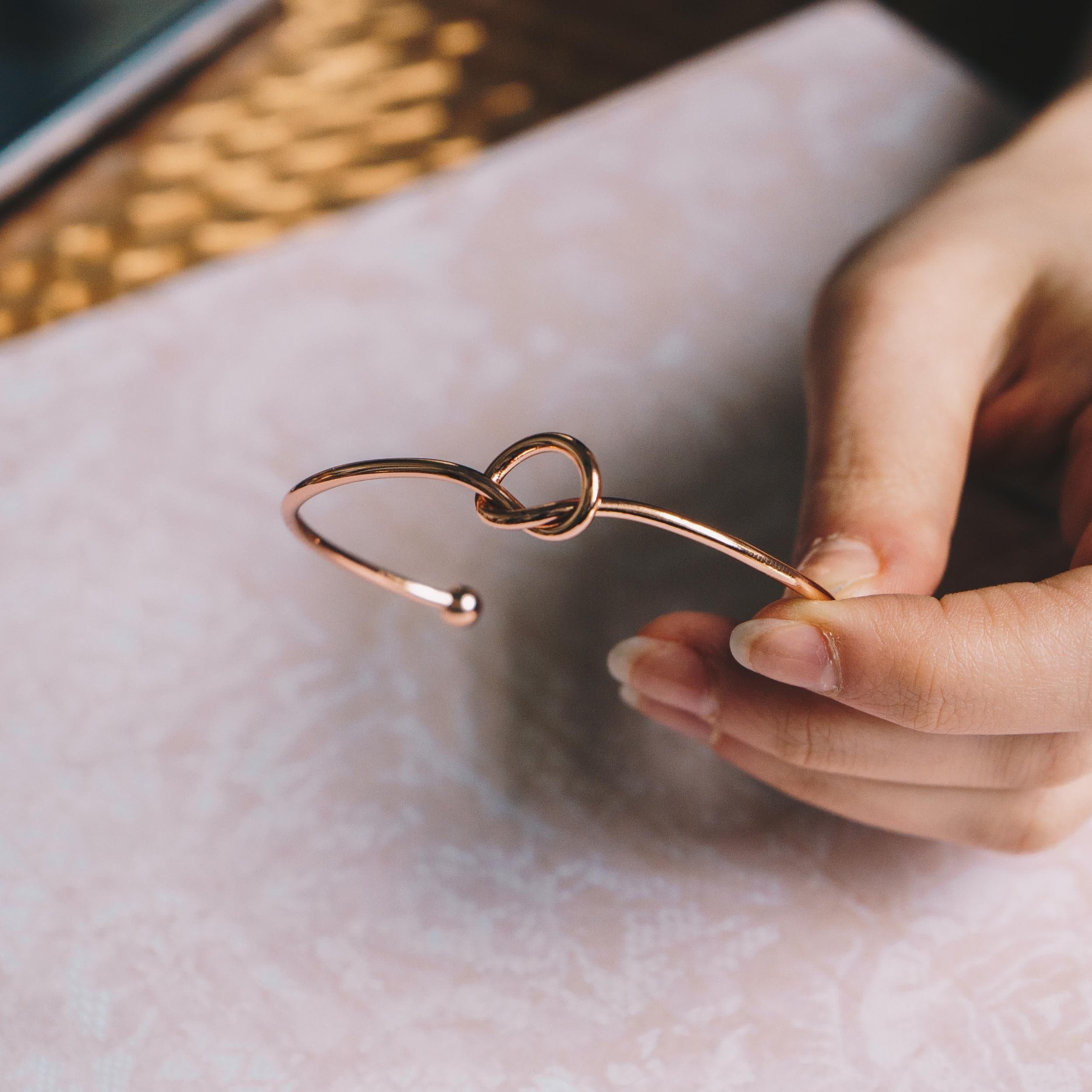 Philip Jones Rose Gold Plated Love Knot Cuff Bangle Bracelet for Women - Elegant Jewelry Gift for Anniversary, Valentine's Day & Special Occasions