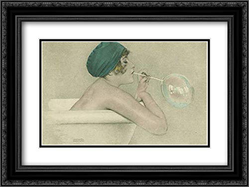 Bubbles 24x18 Black Ornate Frame with Double Matted Museum Art Print by Raphael Kirchner - Vintage Wall Decor for Living Room, Bedroom & Office