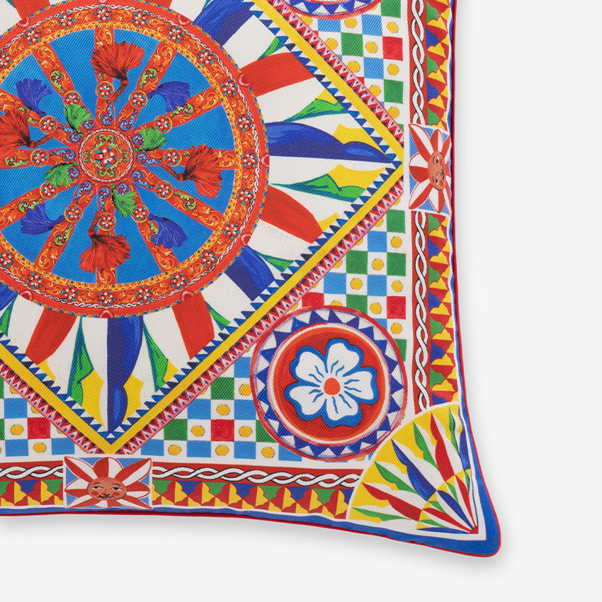 Dolce & Gabbana Casa Carretto Silk Twill Small Decorative Pillow - Luxury Home Decor for Sofa, Bed & Living Room