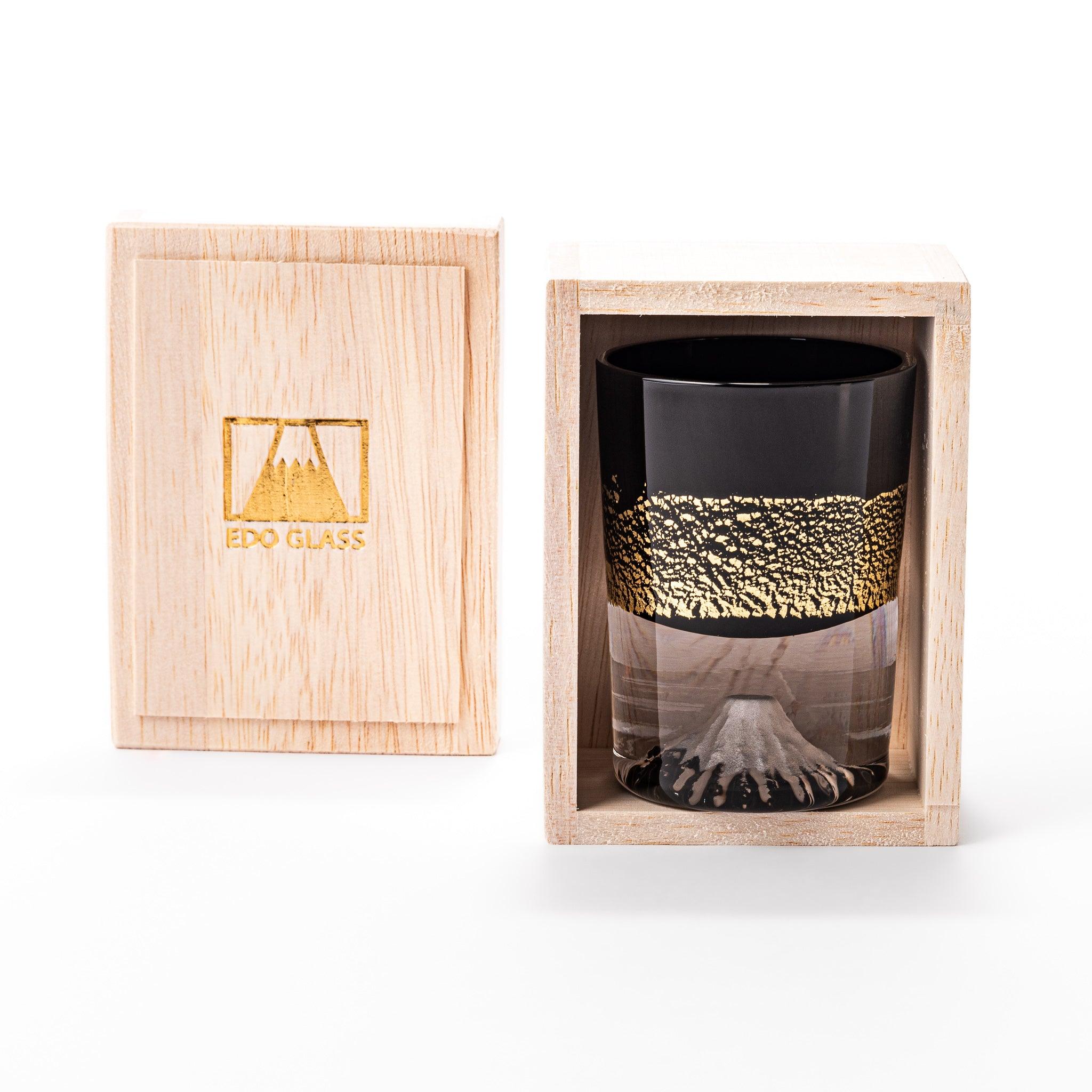 Premium Tajima Mount Fuji Gold Sake Cup Set - Authentic Japanese Drinking Glasses for Sake, Wine & Cocktails - Perfect for Gift, Home Bar & Asian Dining Experience