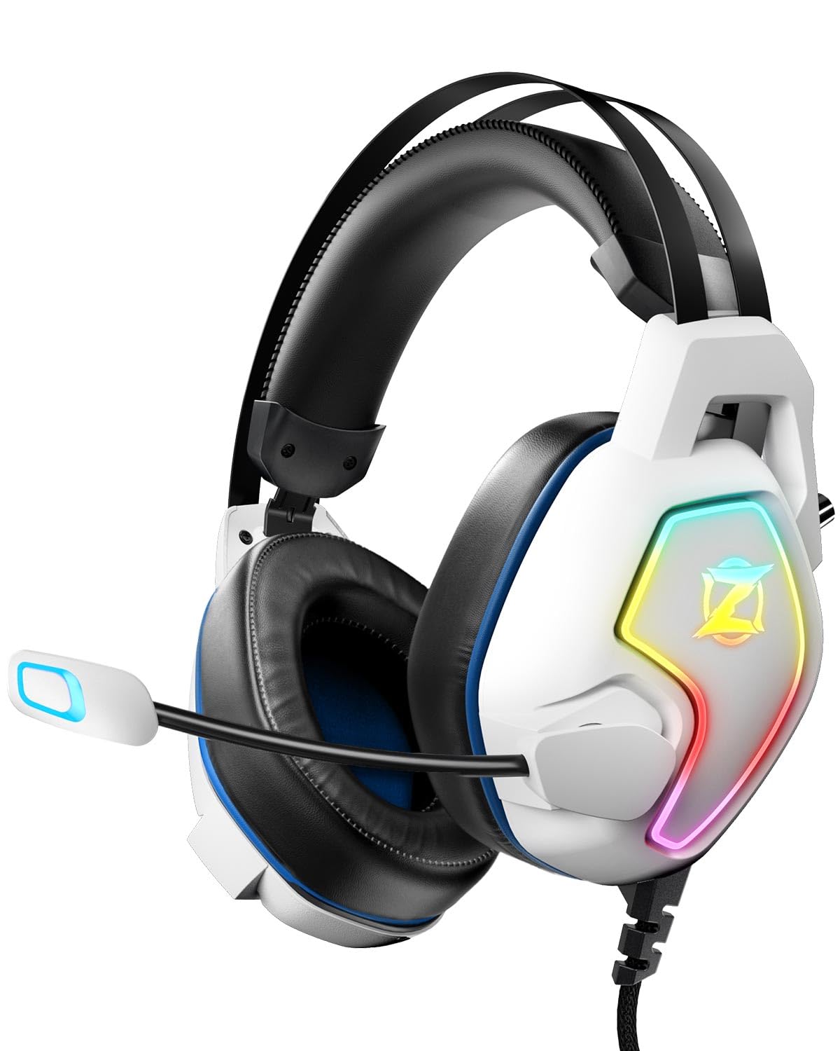 Ozeino Gaming Headset with Microphone - 50mm Drivers, RGB Lighting, Noise Cancelling Mic for PC, PS4, PS5, Xbox Series X/S, Laptop - Comfortable Over-Ear Headphones for Pro Gamers & Streaming | Perfect for FPS, MOBA Games & Late Night Gaming Sessions