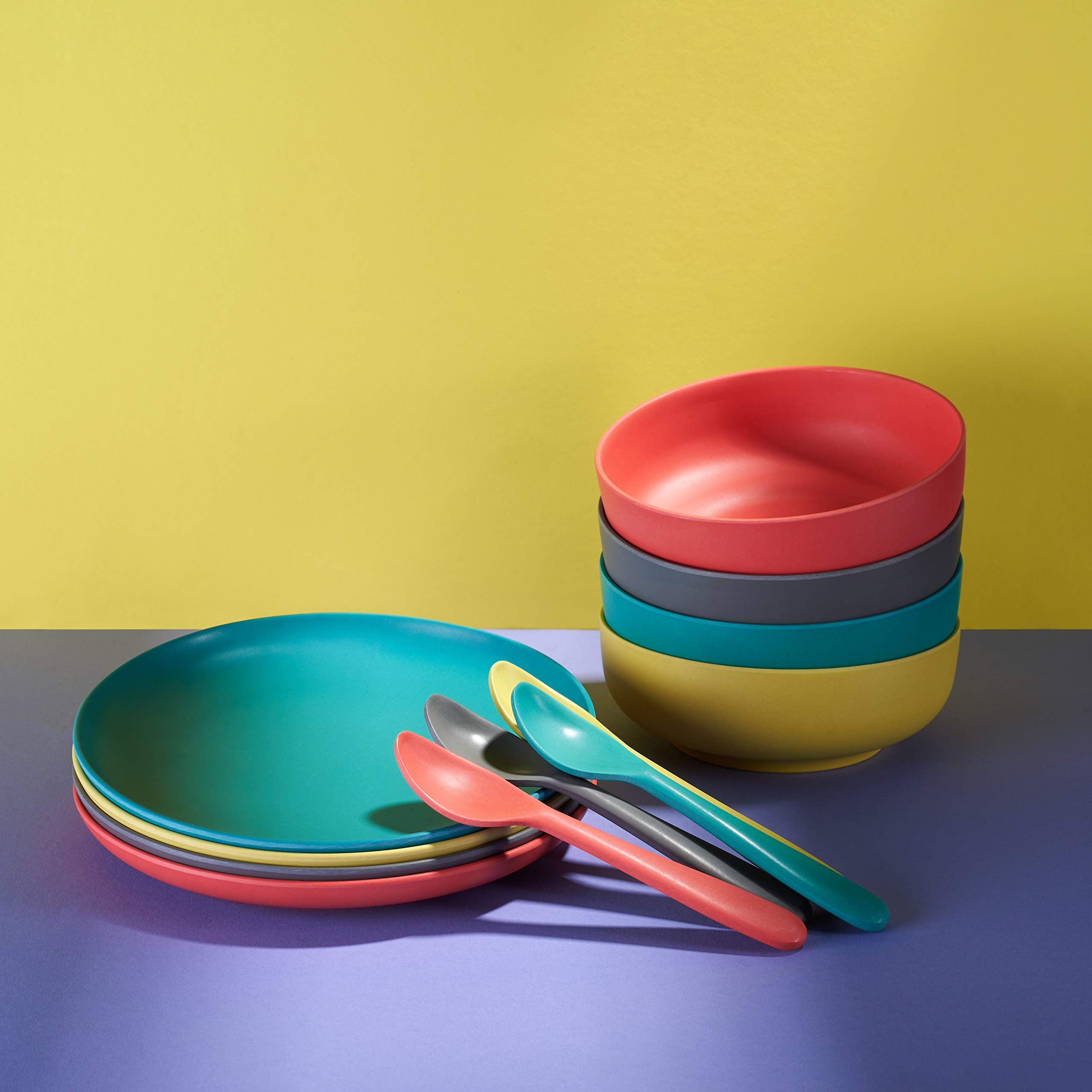 GET FRESH 4-Pack Bamboo Kids Plates Set - Eco-Friendly Reusable Bamboo Dinner Plates for Toddlers & Children - Colorful Bamboo Fiber Dinnerware Set - Durable & Safe Kids Tableware for Daily Meals, School Lunches & Picnics