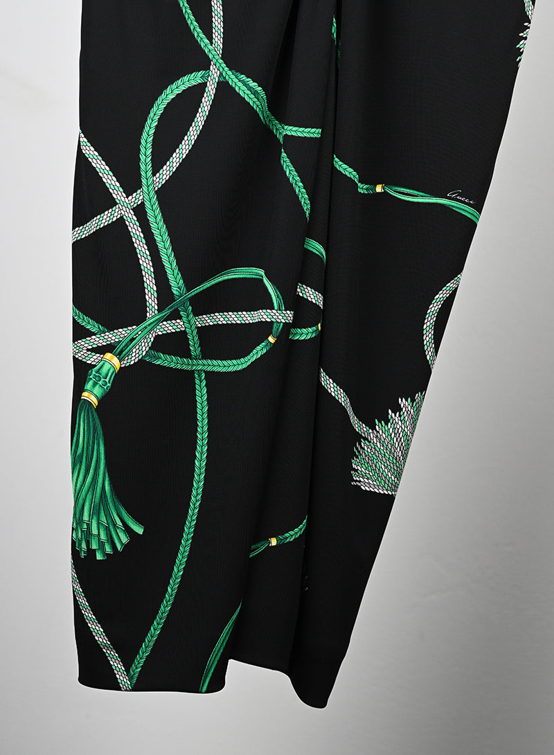 Gucci Black Dress with Green Fantasy Print - Size S | Elegant Evening Wear for Women's Parties & Special Occasions