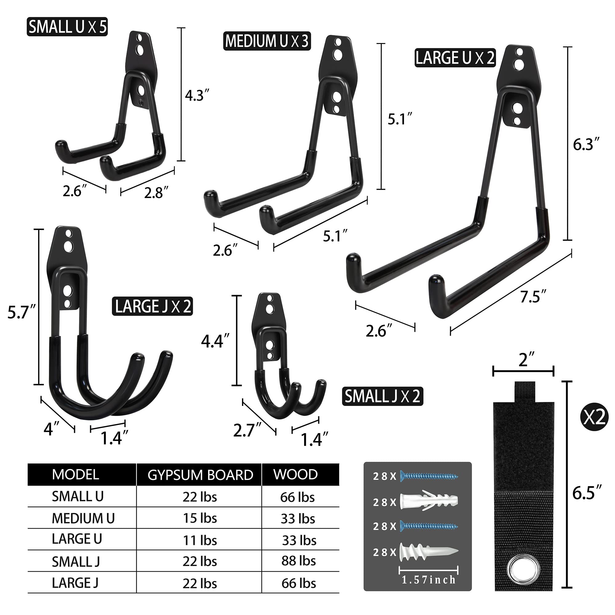 Heavy Duty Steel Garage Storage Hooks - 16 Pack with Anti-Slip Coating, Wall Mount Hooks for Bike, Ladder & Garden Tools Organization - Perfect for Garage, Shed, Workshop & Home Storage Solutions