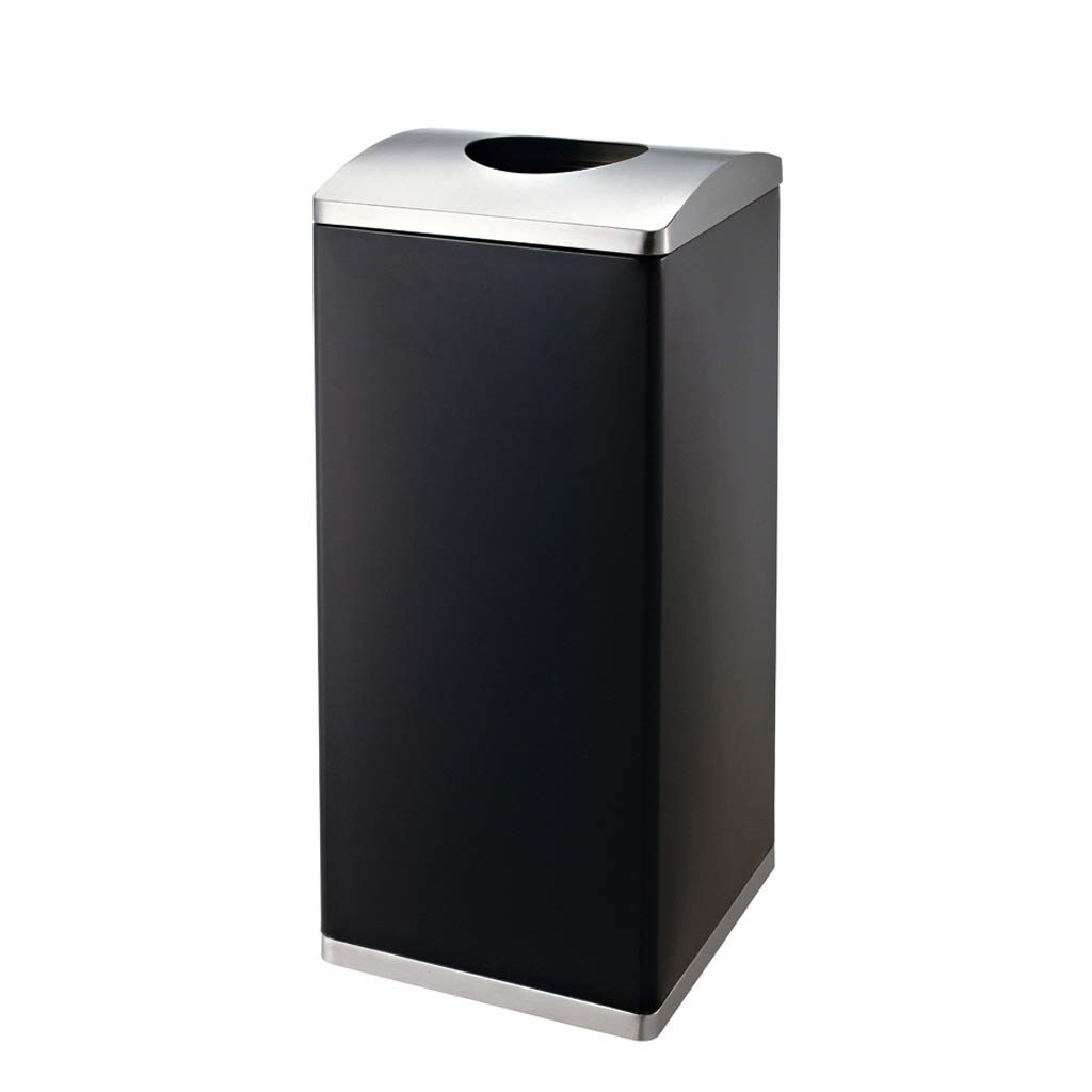 All-Weather Metal Clamshell Outdoor Trash Can - 3-Compartment Rectangle Recycling Bin for Paper, Compost & Waste | Durable Black Dustbin for Mall, Garden & Home Use | Weatherproof In/Outdoor Garbage Storage Solution