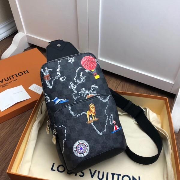 LV Avenue Sling Bag Damier Graphite - Renaissance Map Print Crossbody Bag for Men | Stylish Travel & Everyday Carry Essentials