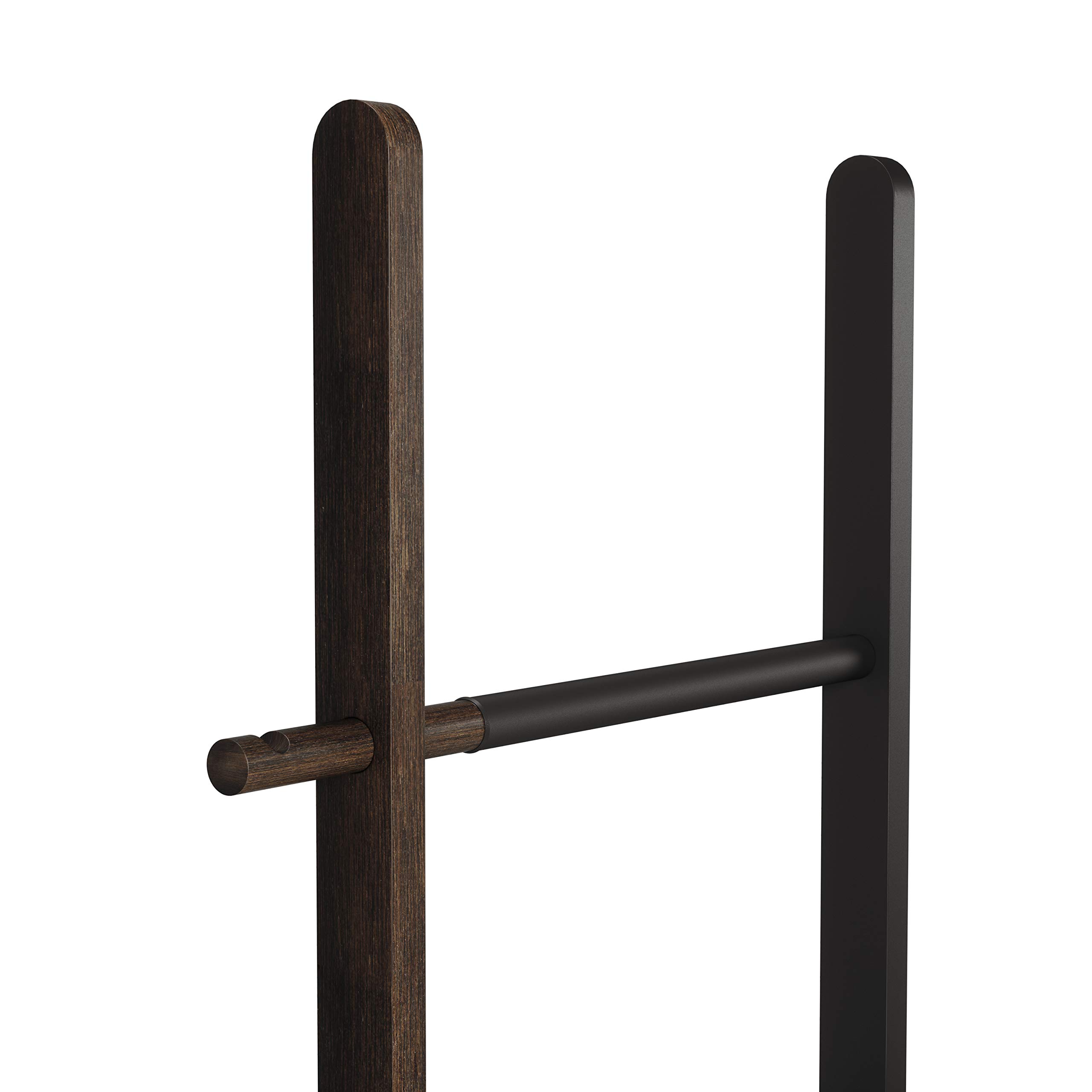 Umbra Hub Ladder - Expandable Freestanding Clothing Rack, Bathroom Towel Holder & Clothes Organizer in Black/Walnut - Perfect for Bedroom, Laundry Room & Small Space Organization