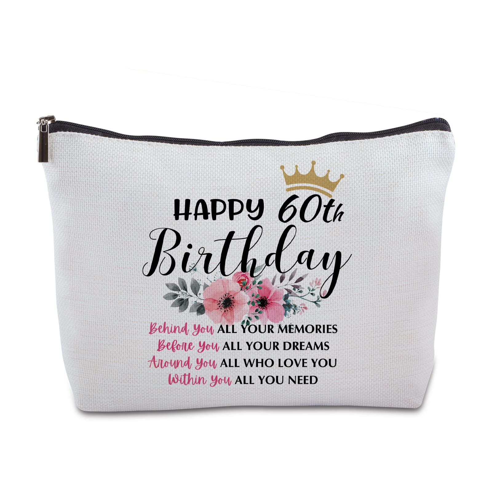 60th Birthday Gifts for Women - Elegant White Travel Makeup Bag for Grandma | 1962 Vintage Themed Cosmetic Organizer | Perfect 60 Year Old Woman Birthday Present & Travel Essential