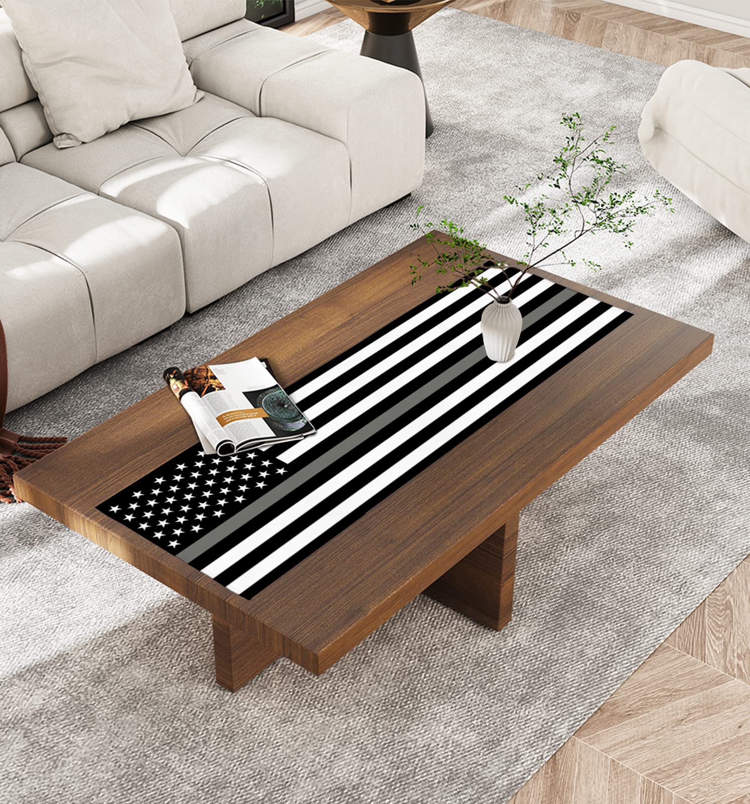 36 Inch Small Table Runner - Gray Line American Corrections Officers Design - US Flag Themed Dresser Scarf & Coffee Table Runner for Kitchen, Dinner Parties & Home Decor