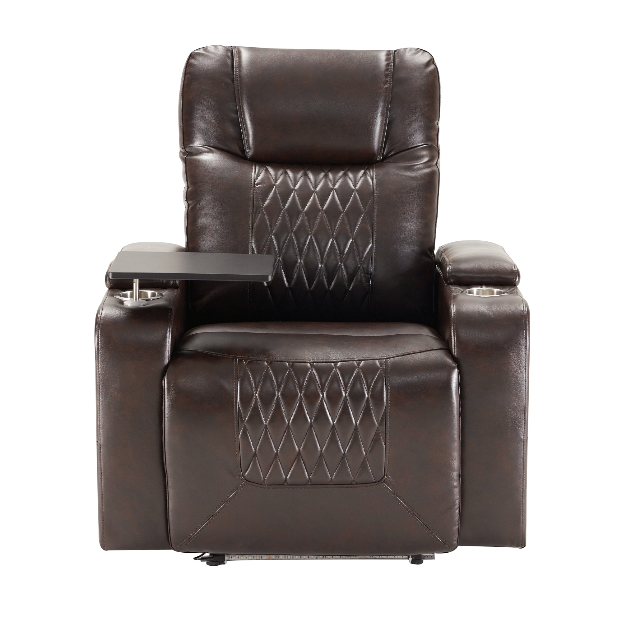 Electric Power Lift Recliner Chair with USB Charging Port, Hidden Arm Storage & 360° Swivel Tray - Brown Leather Massage Chair for Living Room, Home Theater & Elderly Care