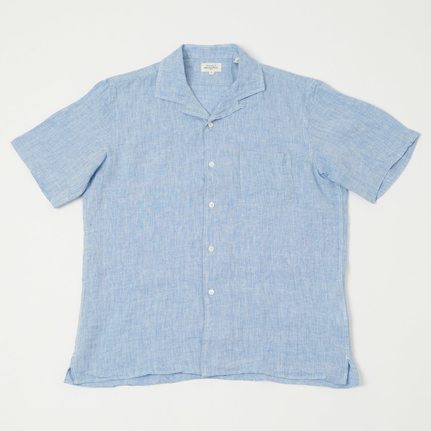 Hartford 'Palm' Camp Collar Linen Shirt for Men - Breathable Summer Casual Shirt in Sky Blue - Perfect for Beach Vacation, Outdoor Activities and Street Style Fashion