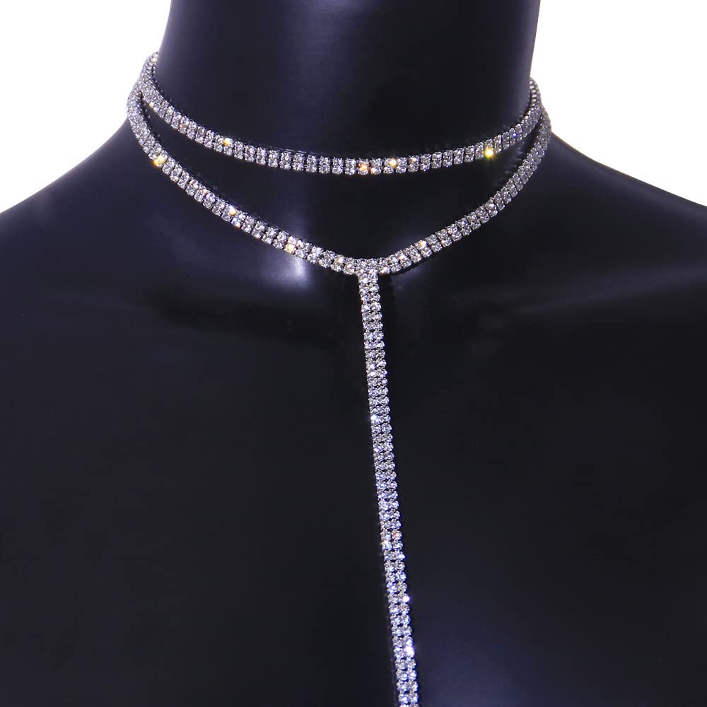 Sparkling Rhinestone Body Chains for Women - Layered Crystal Choker & Waist Jewelry Set | Sexy Nightclub Party Wear, Festival Accessories, Boudoir Photo Shoot, Bachelorette Outfit Enhancer