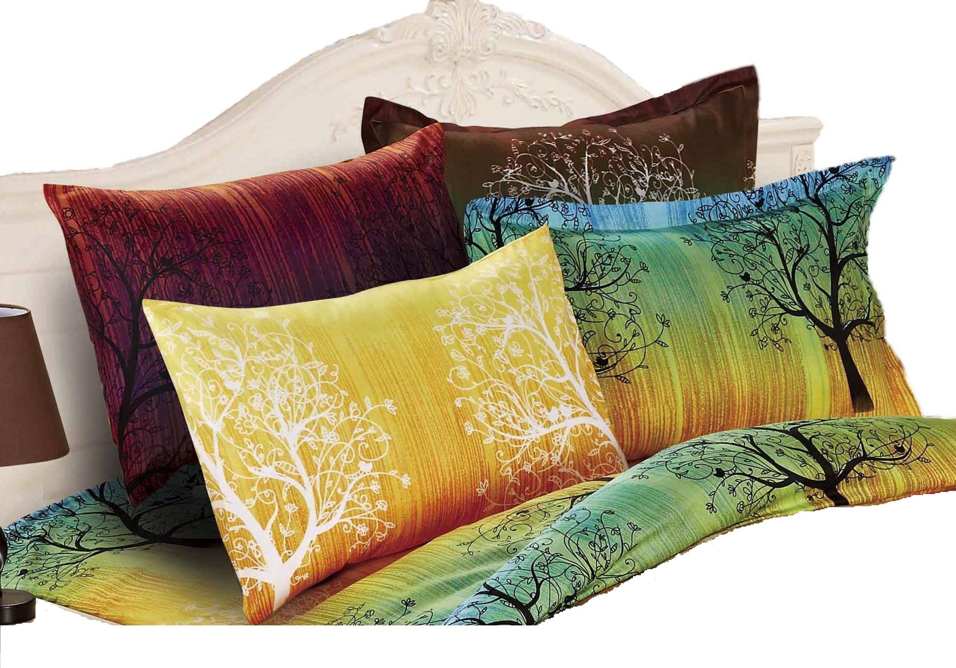 Rainbow Tree Pillow Shams with Flanges - Queen Size Green Decorative Pillowcases for Bedroom, Living Room & Dorm Decor