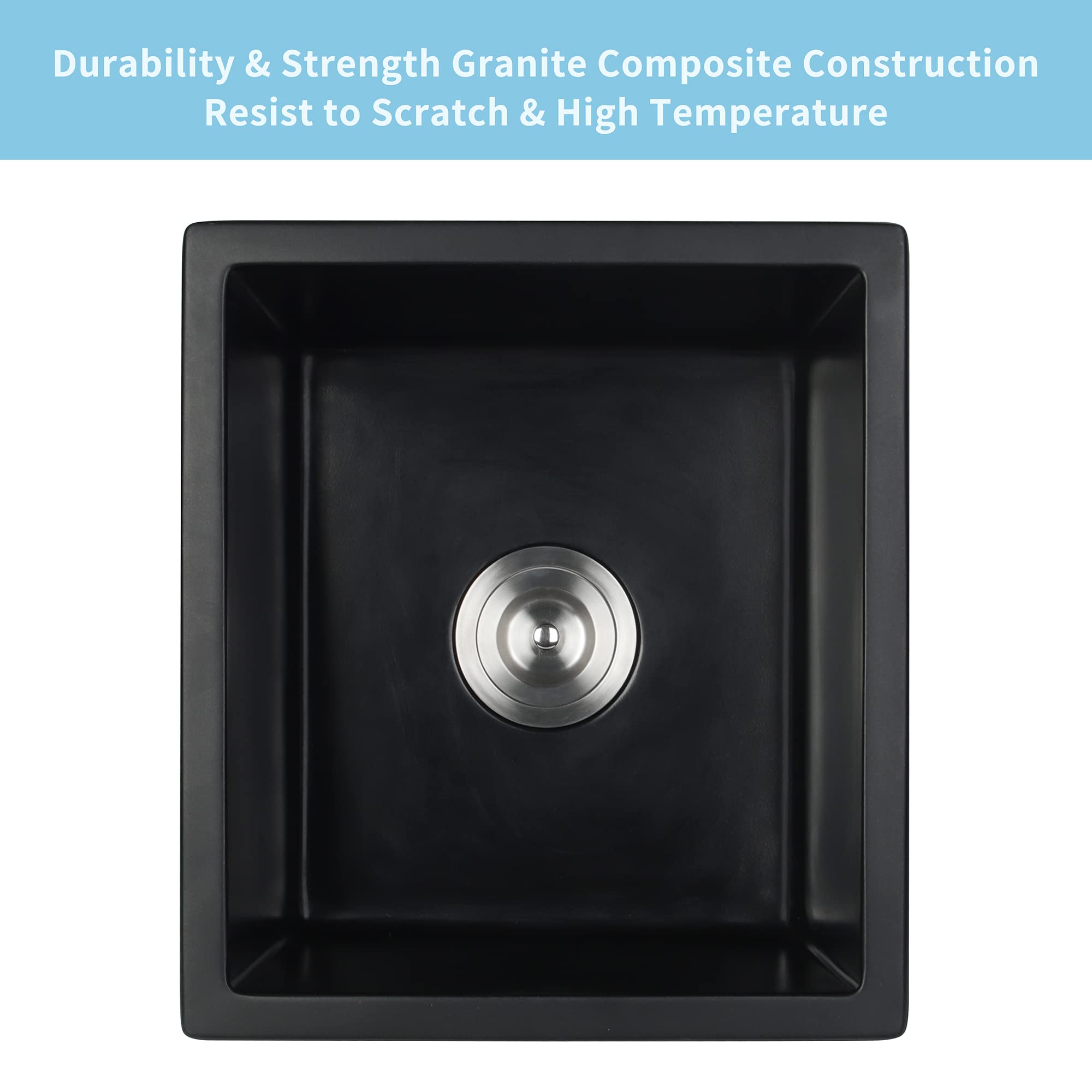 Black Granite Composite Undermount Bar Sink 15x17 Inch - Small RV Kitchen Sink for Tiny Homes, Campers & Outdoor Bars | Durable & Stylish Sink Solution