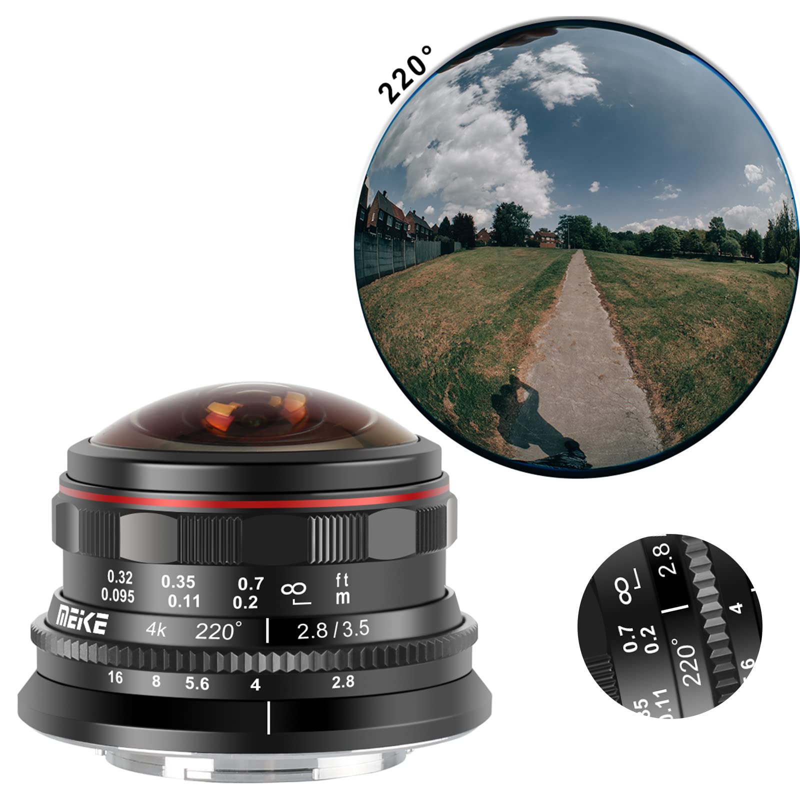MEKE 3.5mm f2.8 220° Ultra Wide Angle Manual Focus Circular Fisheye Lens for Olympus Panasonic Lumix M4/3 MFT Mount Cameras (GH4 GH5 GH6 GH7) - Perfect for Landscape, Architecture & Creative Photography