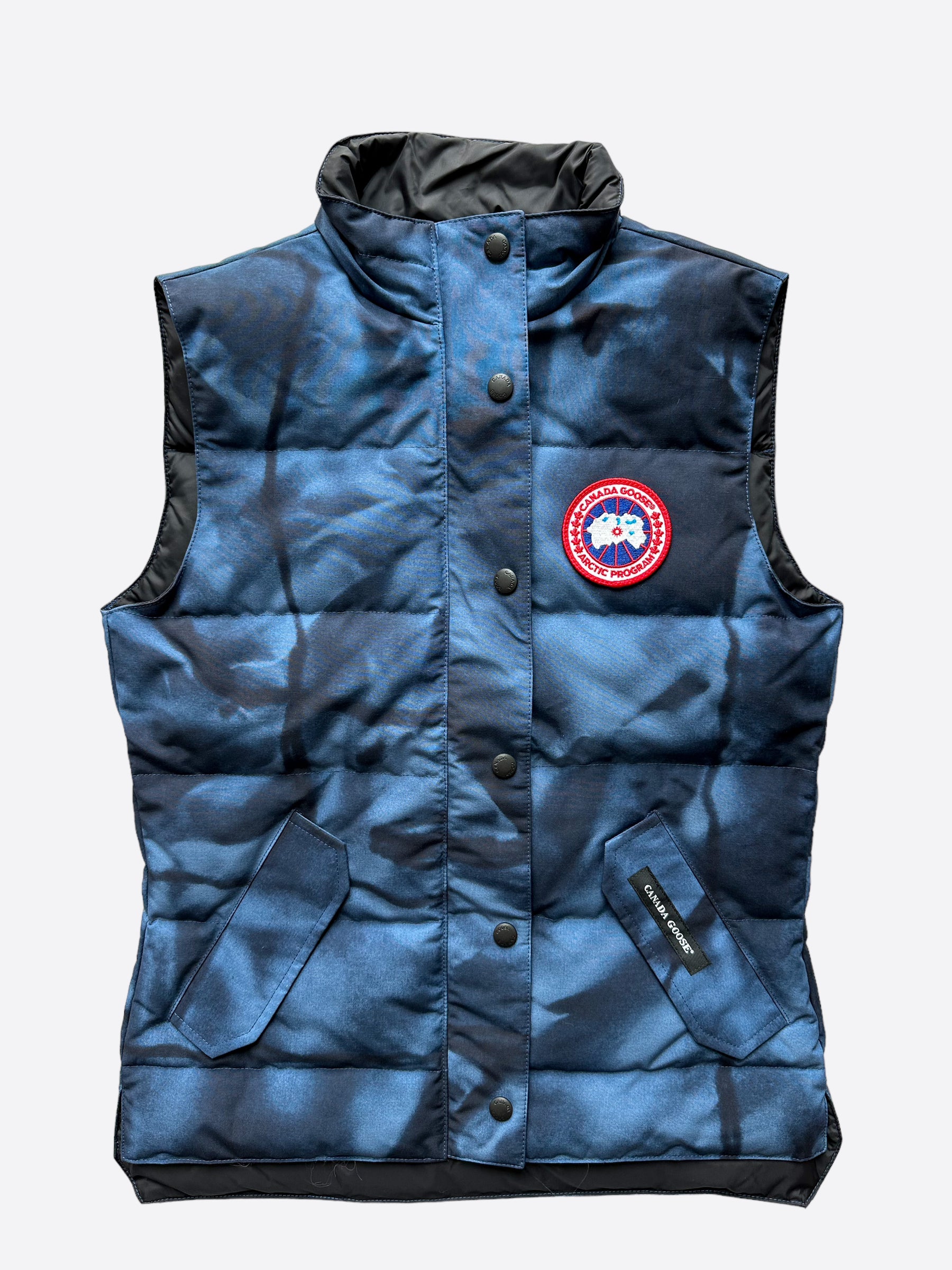 Canada Goose Blue Abstract Camo Freestyle Vest for Women - Lightweight Insulated Puffer Vest for Outdoor Activities & Winter Fashion