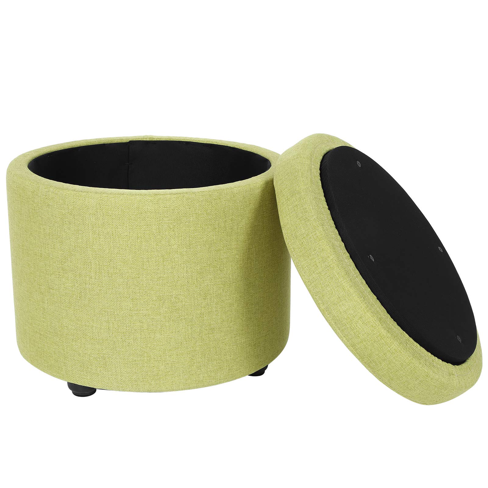 Multifunctional Round Storage Stool with Cushion - Foldable Footrest Ottoman & Hidden Storage Box for Living Room, Bedroom, Nursery | Space-Saving Home Furniture Organizer for Blankets, Toys & Accessories