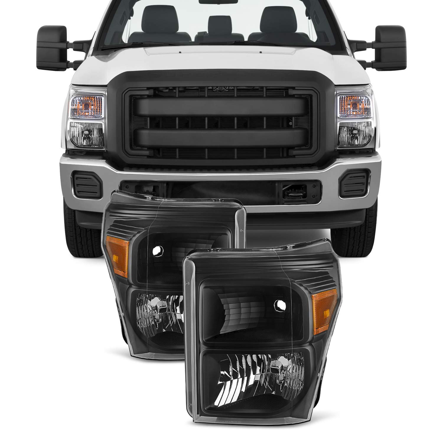 AKKON Replacement Headlights for 2011-2016 Ford F250 F350 F450 F550 Super Duty Pickup Truck - Black LED Lamps Pair - Perfect for Night Driving & Off-Road Adventures