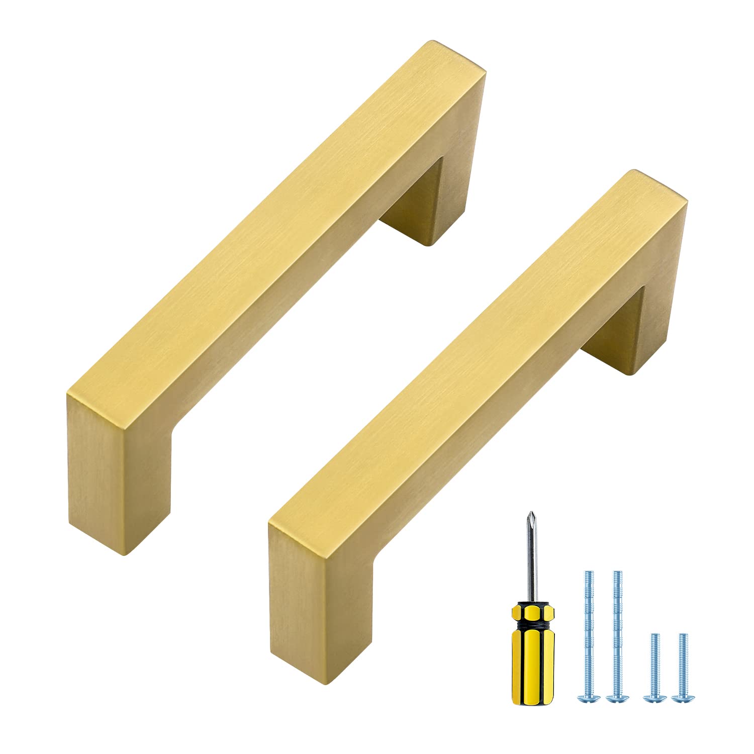 50 Pack Gold Cabinet Pulls 3 Inch Brushed Brass - Square Kitchen Cabinet Handles & Drawer Knobs - Durable Hardware for Cabinets, Dressers, Bathroom Vanities & Furniture Upgrades (Modern Home Decor)