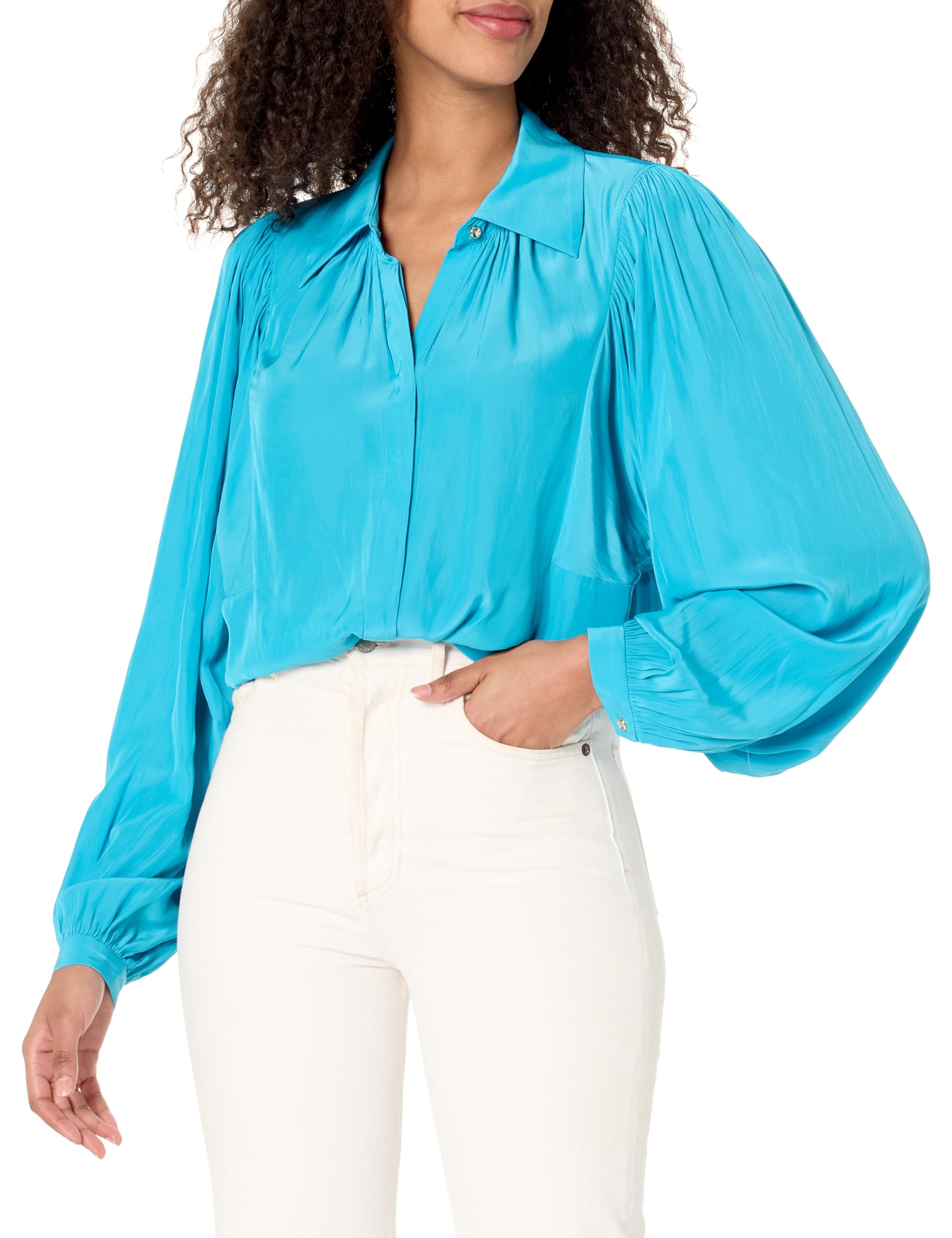 Ramy Brook Women's Azariah Long Sleeve Collared Blouse - Elegant Office Wear & Casual Chic Tops for Work and Everyday Outfits