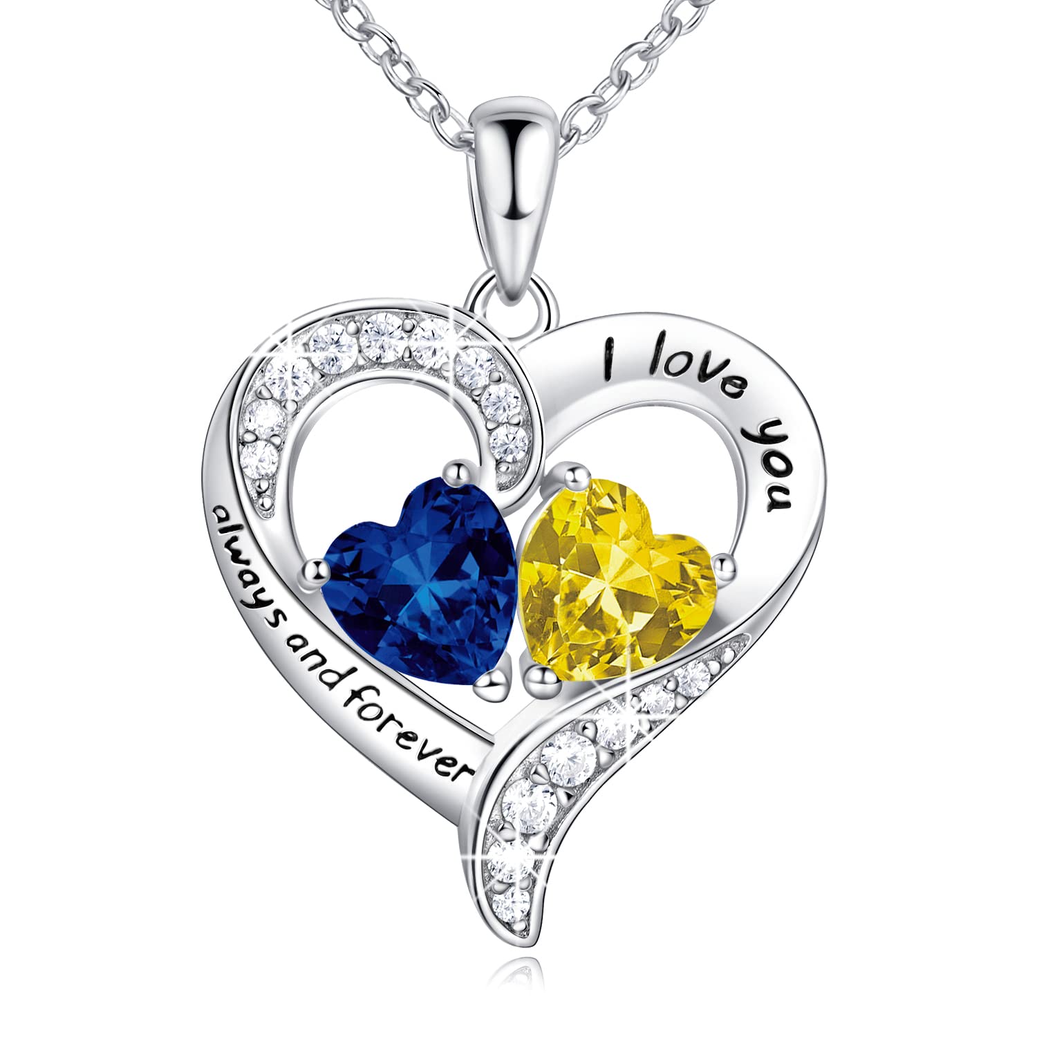 BlingGem Heart Necklace for Women - 925 Sterling Silver Birthstone Pendant with 2 Stones, Customizable Jewelry Gift for Wife, Mom, Girlfriend | Perfect for Valentine's Day, Anniversary, Mother's Day & Birthday Gifts
