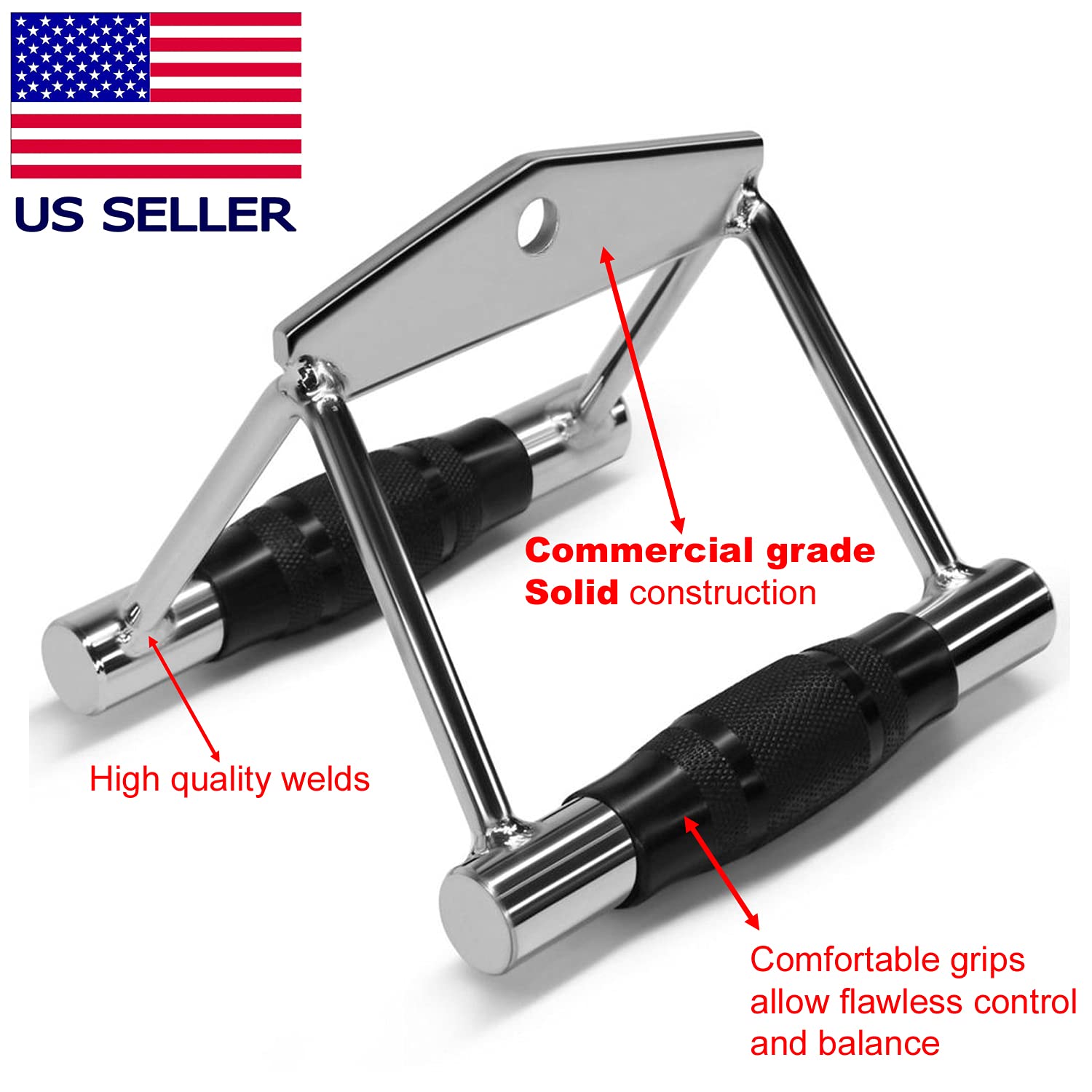 FITNESS MANIAC USA 2-Piece Home Gym Cable Attachment Set - Chrome Press Down Handles for Strength Training & Exercise - Perfect for Home Gym Workouts & Cable Machine Accessories