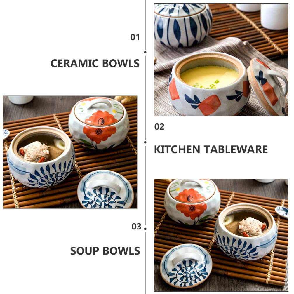 Hemoton Mini Ceramic Stew Pot with Lid - Japanese Soup Bowl for Cooking & Serving
