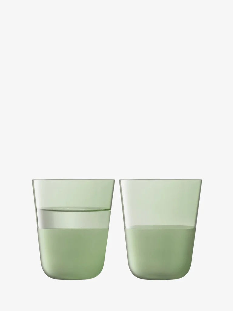 LSA Arc Contrast Tumbler Set of 2 - Moss Green Glass Cups with Textured Design - Perfect for Cocktails, Iced Coffee & Home Bar Decor