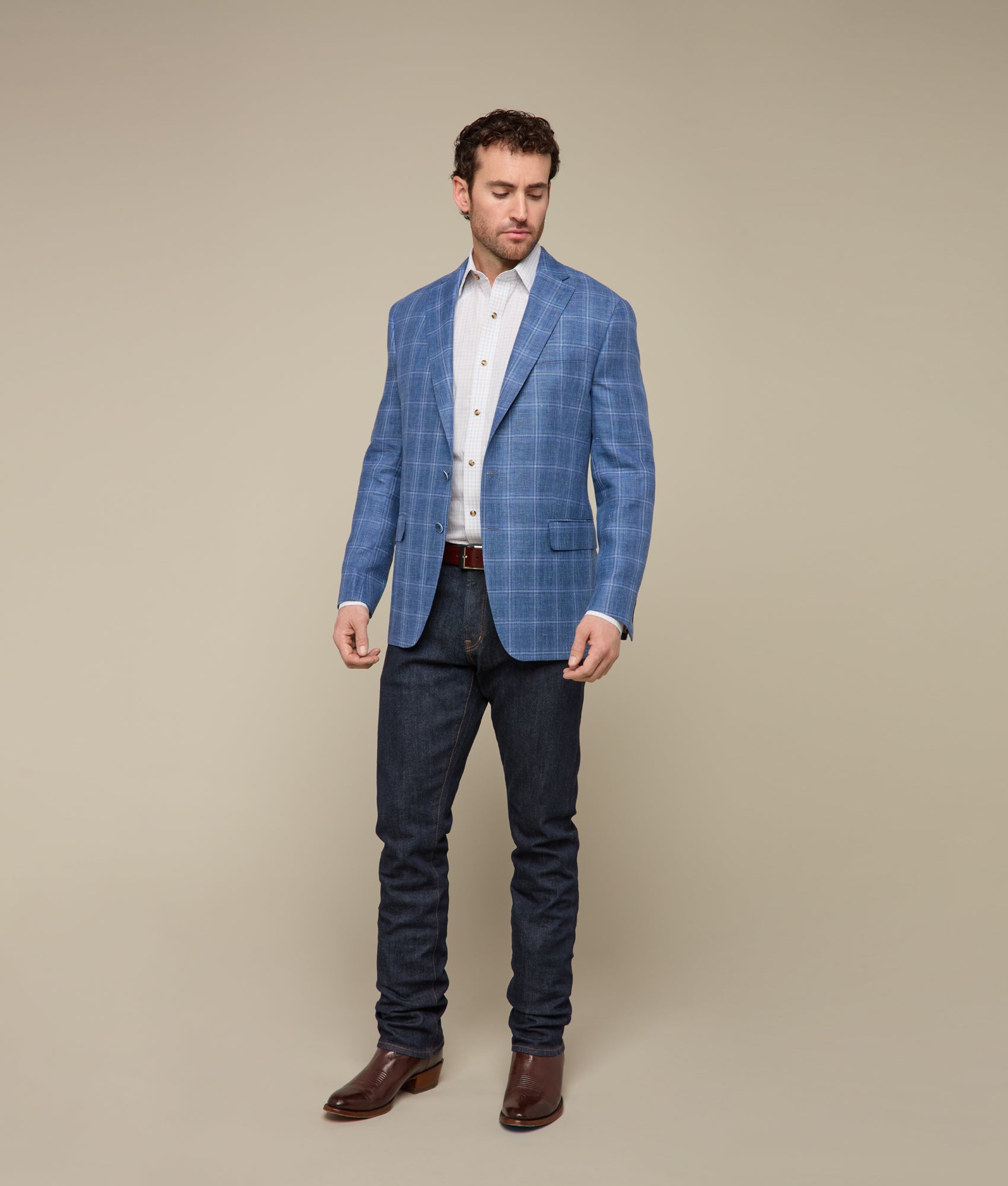 Lucchese Men's Navy Windowpane Sport Coat - Premium Wool Blazer for Business & Casual Wear | Perfect for Office, Weddings & Special Occasions