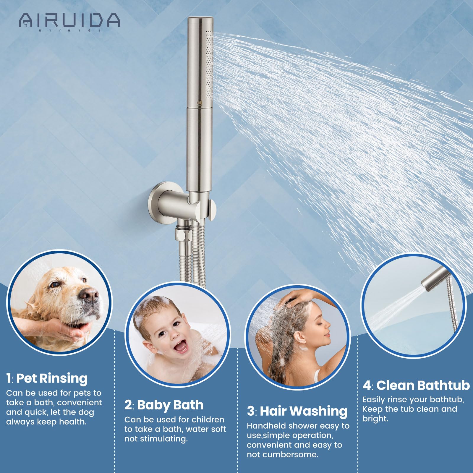 Airuida 8 Inch Round Shower System Set - 3 Function Wall Mount Rain Shower Faucet with 2 Function Handheld Showerhead & Tub Spout - Brushed Nickel Finish - Perfect for Bathroom Renovation & Spa-Like Shower Experience