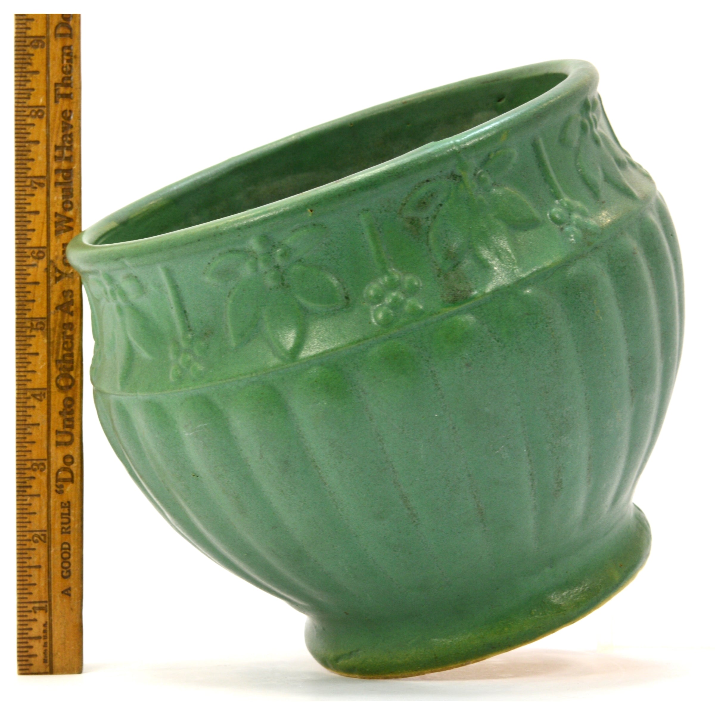 Antique Zanesville Pottery Matte Green Jardiniere - 7