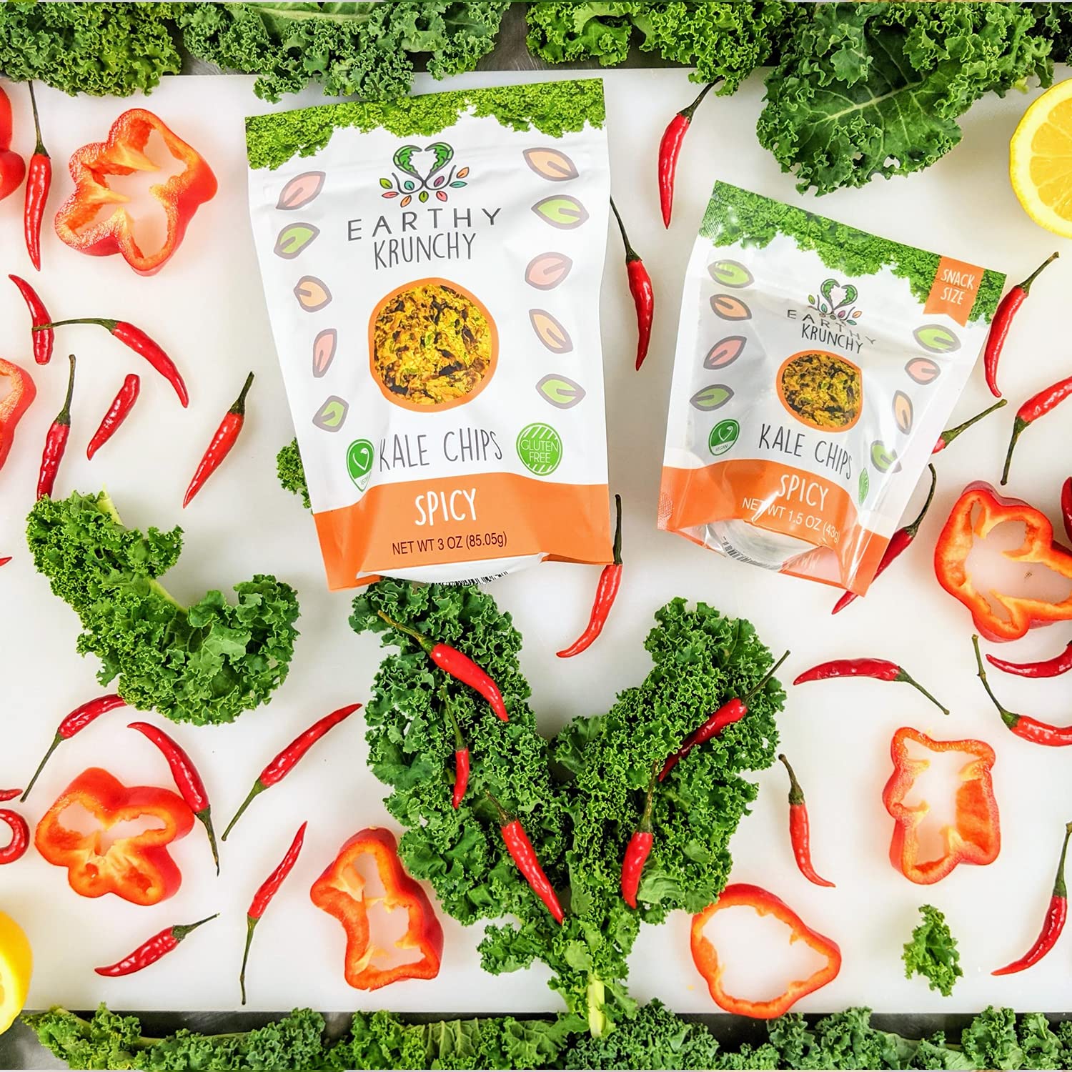 Organic Spicy Kale Chips - Crunchy Vegan Snacks High in Protein & Fiber - All Natural Gluten-Free Dehydrated Kale Chips with No Sugar or Preservatives - Perfect for Healthy On-the-Go Snacking, Keto Diet & Weight Loss