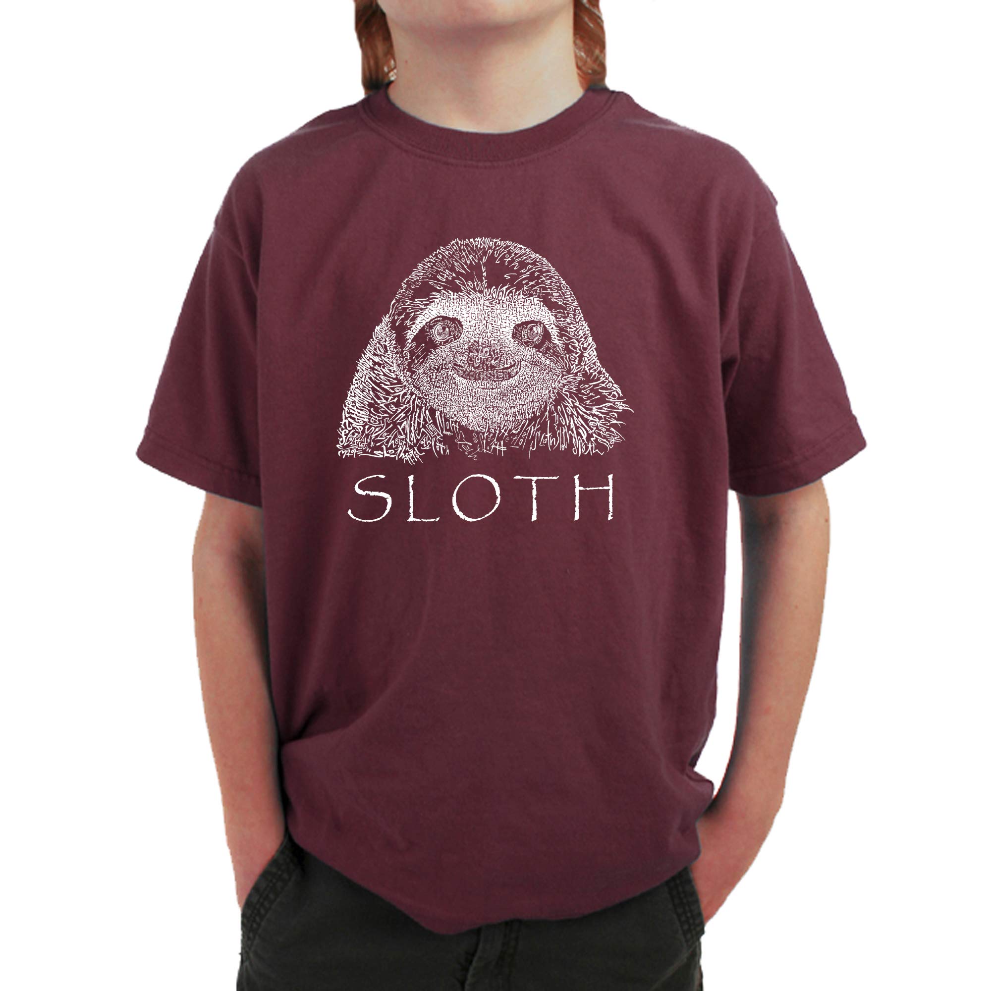 LA POP ART Sloth Word Art Boys T-Shirt - Trendy Graphic Tee for Kids, Casual Wear & Fun Outfits