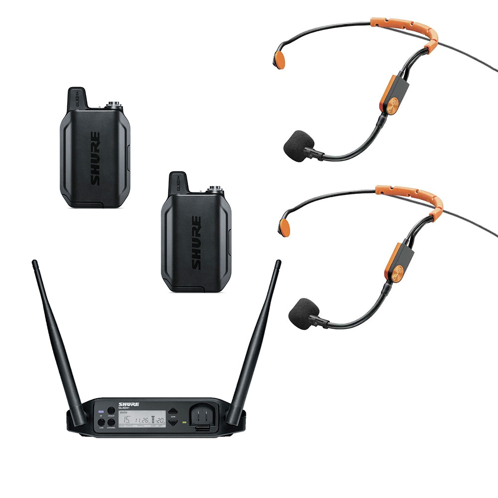 Shure GLXD14+ Digital Wireless Microphone System with 2 Bodypack Transmitters & 2 SM31 Headset Mics - Professional Grade for Live Performances, Theater, and Public Speaking Events