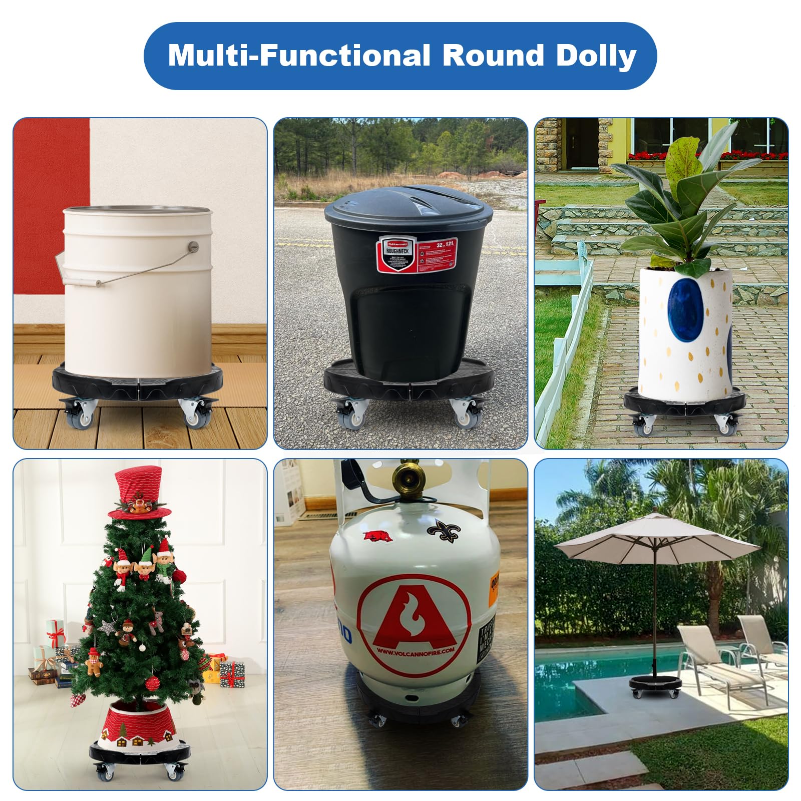 Weibida Heavy Duty Adjustable Trash Can Dolly with 4 Wheels - 15-19 Inch Round Roller Drum Cart, 440lbs Capacity - Perfect for Moving Barrels, Kegs, Plants & Industrial Containers in Warehouses, Breweries & Home Use