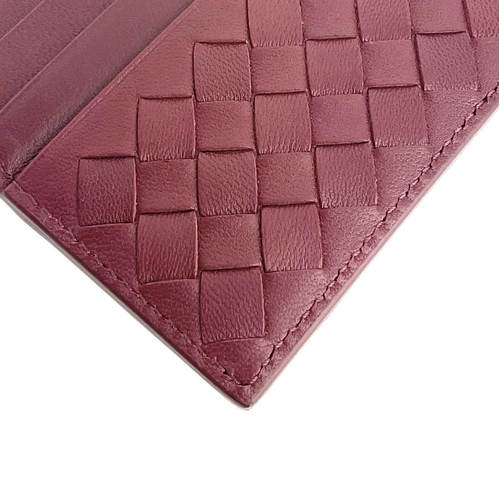 Bottega Veneta Dark Red Intrecciato Nappa Leather Card Holder Wallet for Men & Women - Perfect for Everyday Use, Travel, and Gift Giving
