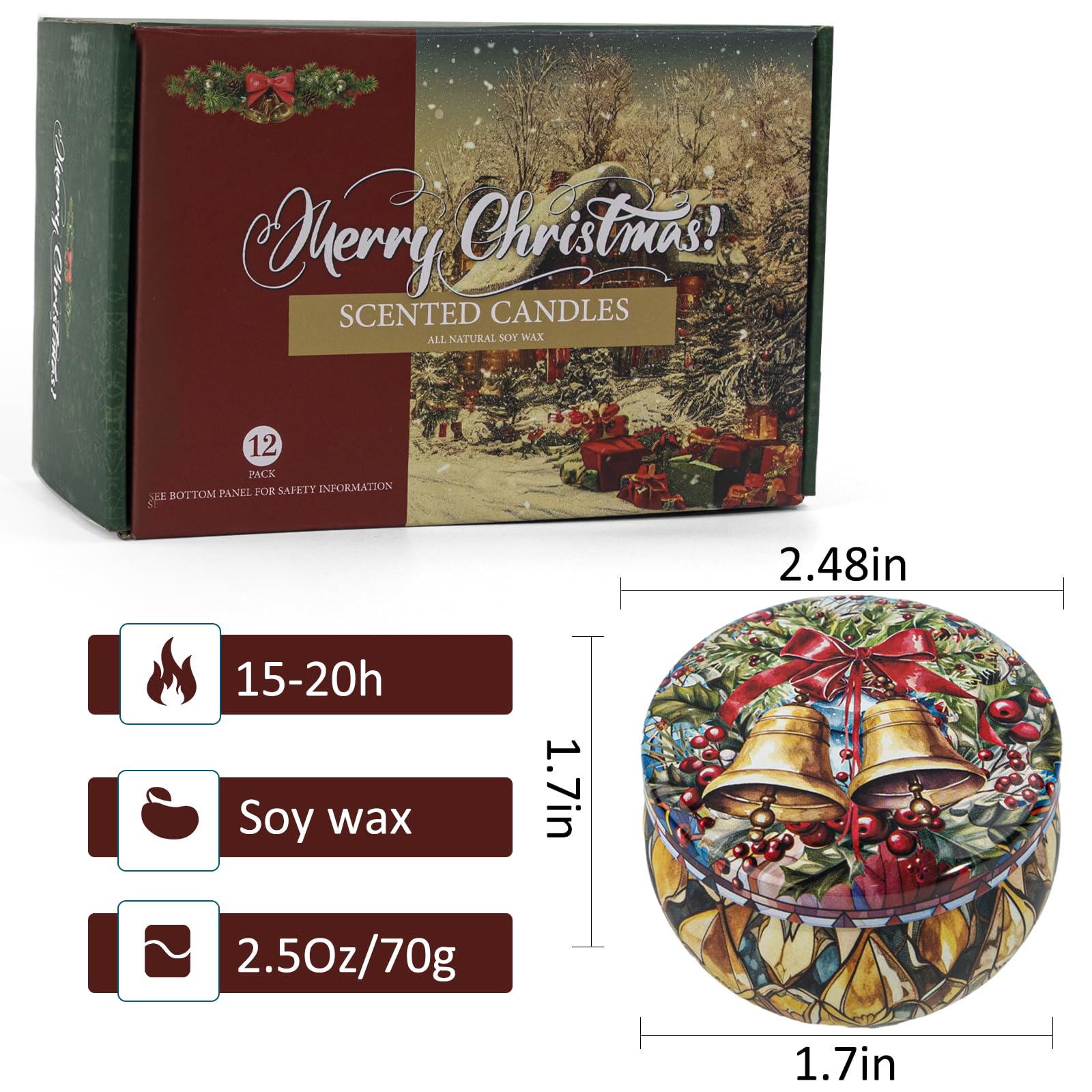 12 Pack Christmas Scented Candles Gift Set - 300 Hour Long Lasting Natural Soy Wax Aromatherapy Candles for Women, Holiday Home Decor & Relaxation Gifts (Vanilla, Lavender, Cinnamon) - Perfect for Christmas Decorations, Cozy Nights & Stress Relief