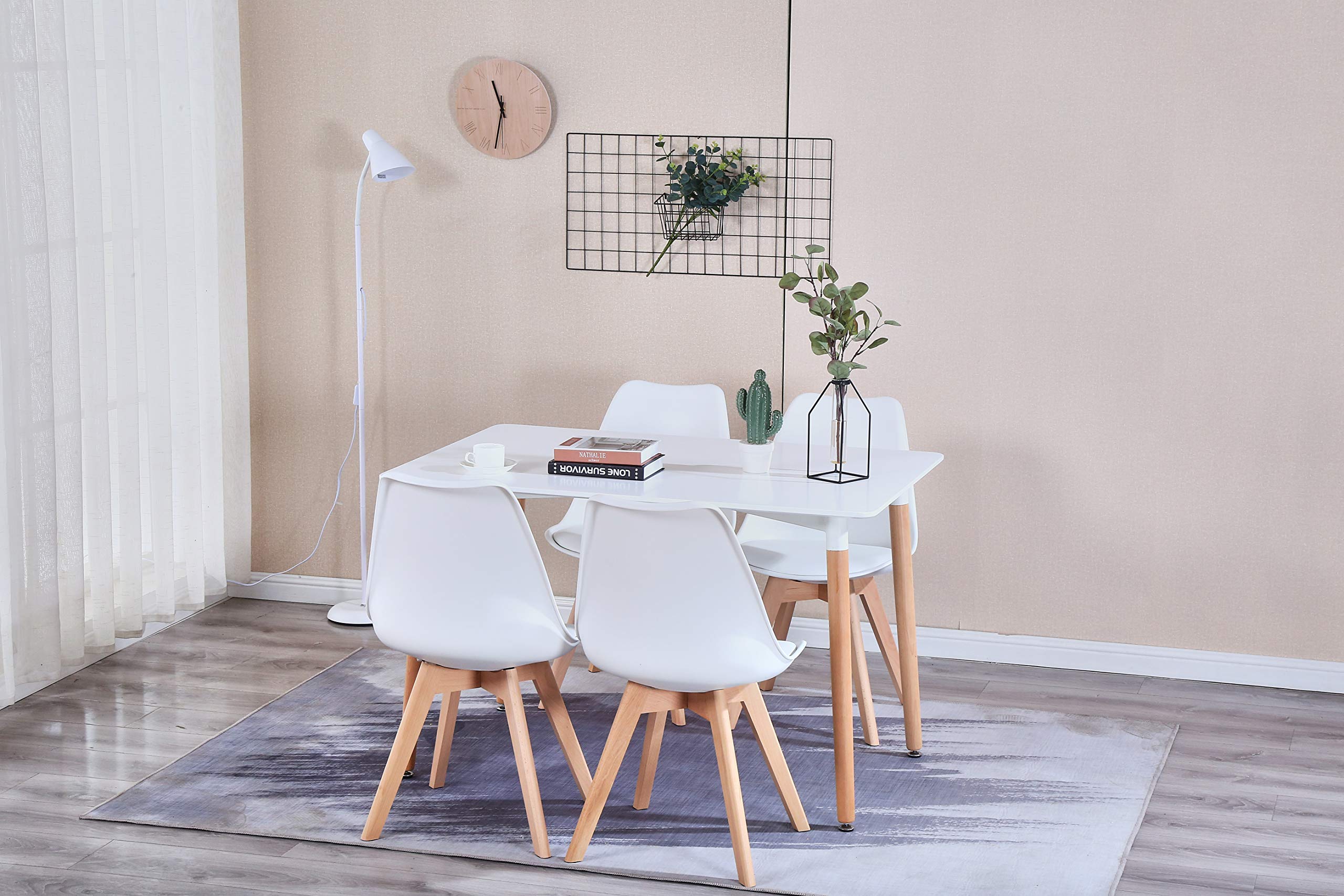 4-Piece Scandinavian Modern Dining Chair Set with Cushion - PU Shell Accent Chairs for Living Room, Bedroom & Kitchen - Mid-Century Upholstered Side Chairs (White) - Perfect for Small Spaces & Contemporary Home Decor
