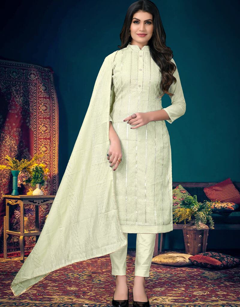Beige Modal Chanderi Chudidar Salwar Suit - Elegant Indian Ethnic Wear for Women | Perfect for Weddings, Festivals & Special Occasions