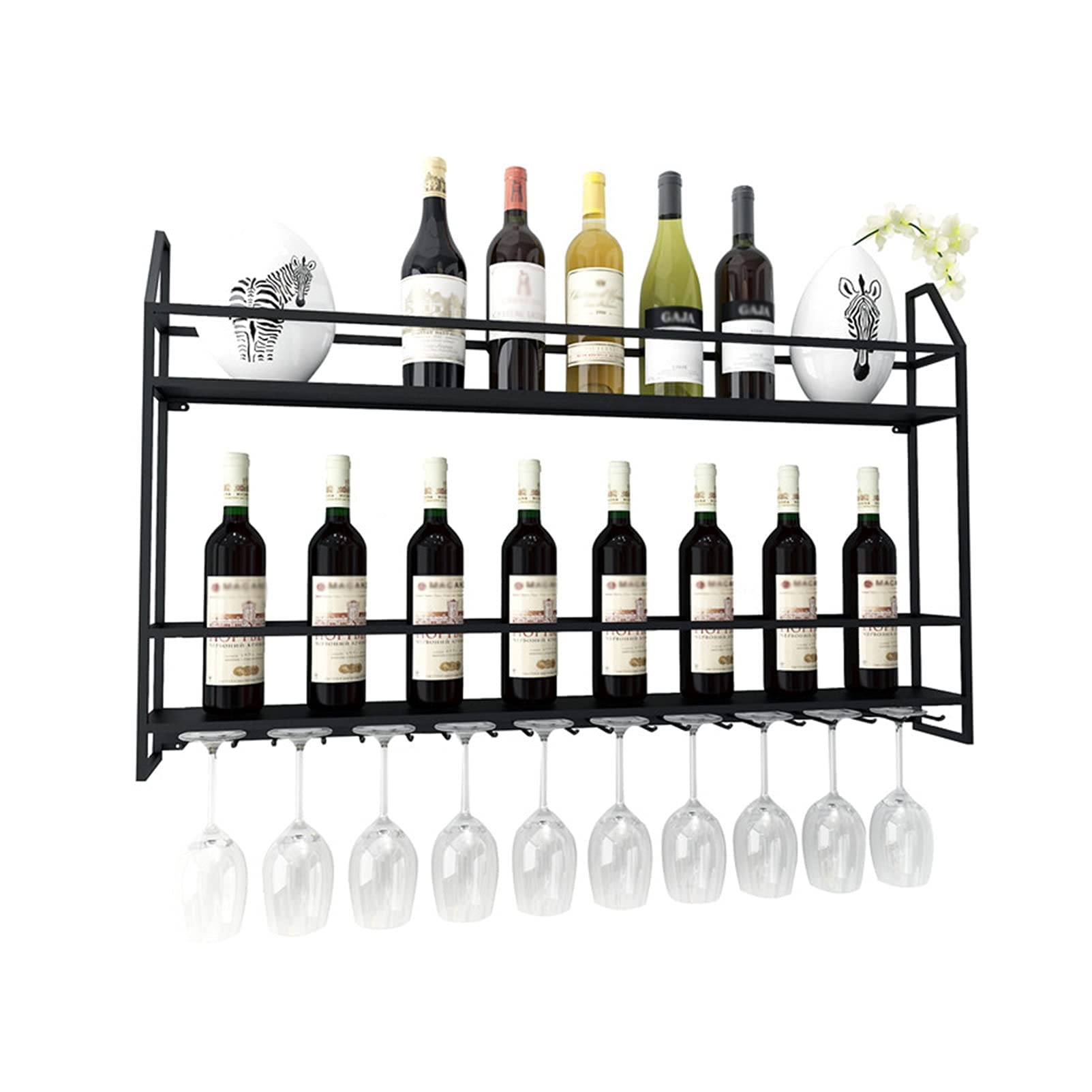 FMOGG Wall Mounted Wine Glass Rack - Modern Metal Wine Bottle Holder & Glassware Drying Storage Shelf - Space Saving Hanging Organizer for Kitchen, Bar, Dining Room - Perfect for Home Decor & Wine Storage (Black)