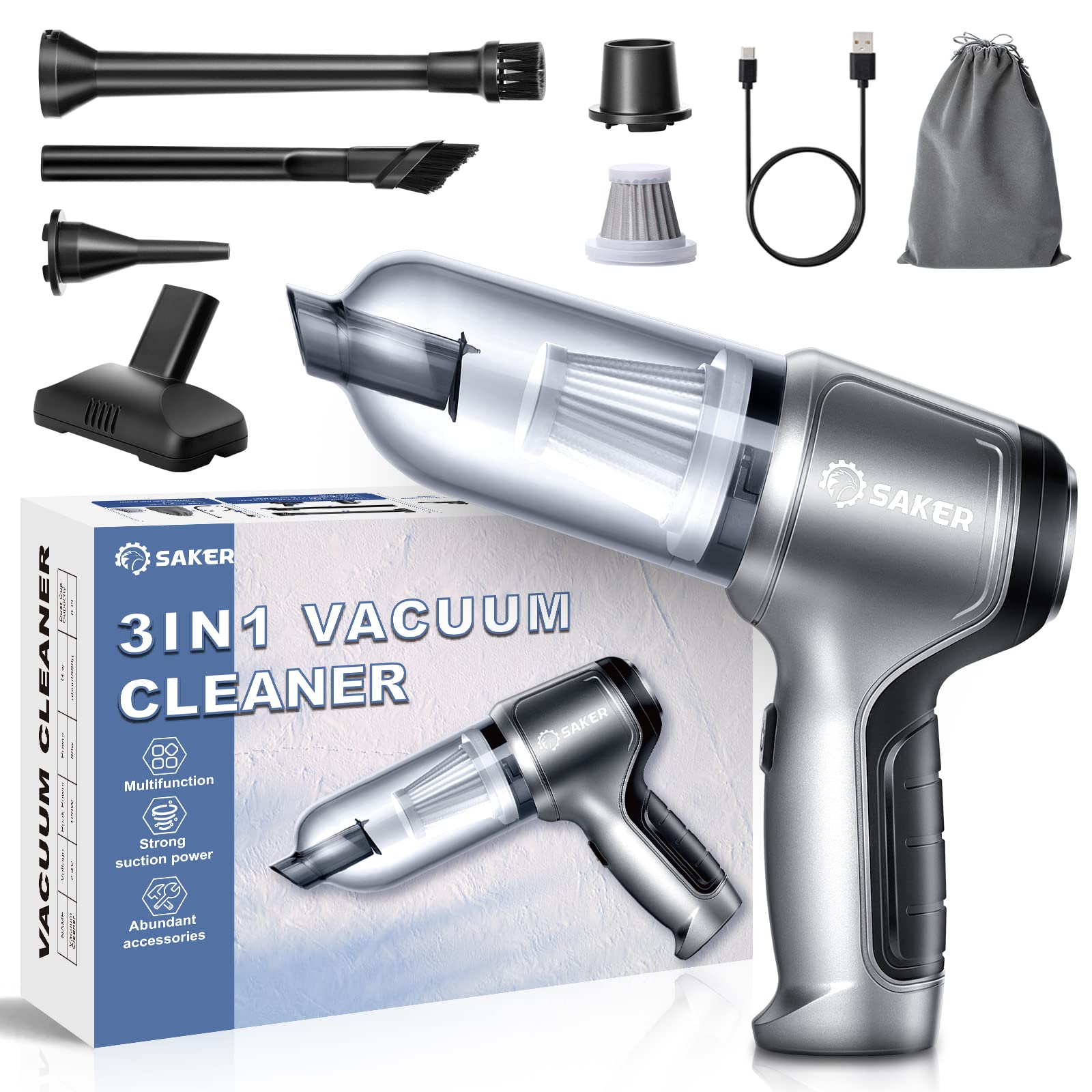 Wireless Handheld Vacuum Cleaner for Car & Home - 12000PA Strong Suction Mini Vacuum with 3-in-1 Multifunctional Brushless Motor, USB-C Charging | Perfect for Keyboard Cleaning, Car Detailing, Pet Hair Removal & Quick Home Cleanups