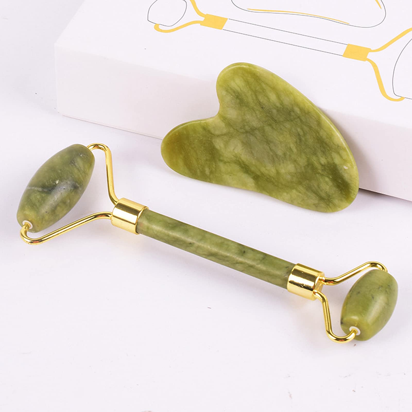 Natural Jade Roller & Gua Sha Kit - Face Massager for Skin Care, Anti-Aging & Relaxation | Portable Facial Tools for Glowing Skin | Perfect for Home Spa & Self-Care Routine (XIUYU Green)