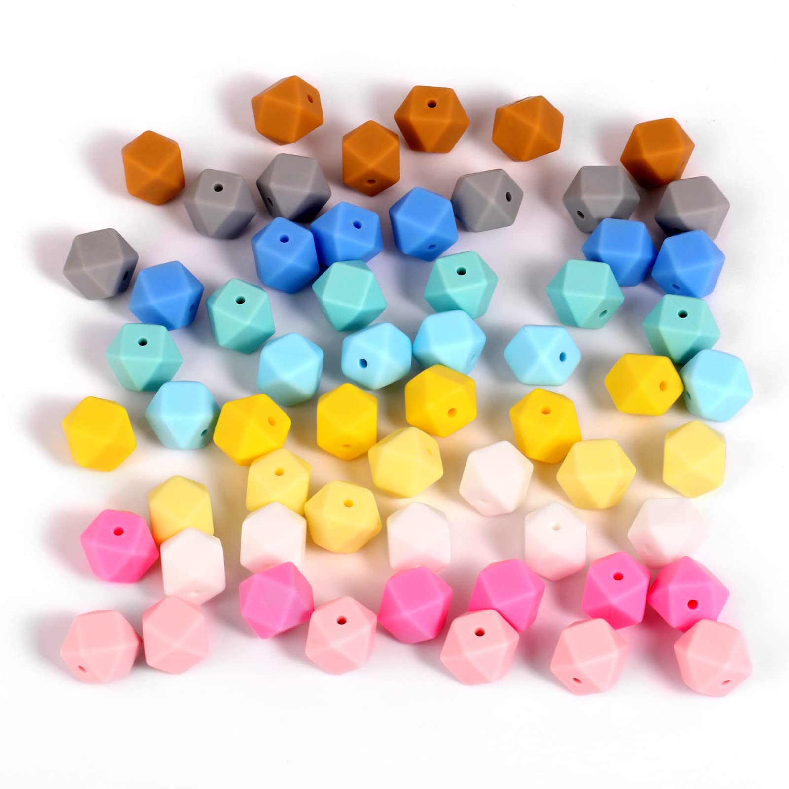 14mm Hexagon Silicone Beads Bulk - 60PCS for DIY Jewelry Making & Keychains