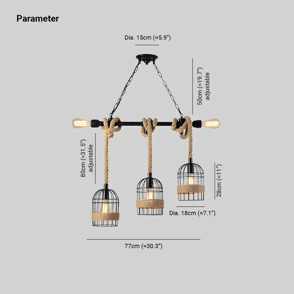 3-Light Industrial Linear Pendant Lighting Fixture - Vintage Birdcage Design for Kitchen Island, Dining Room, or Bar Decor