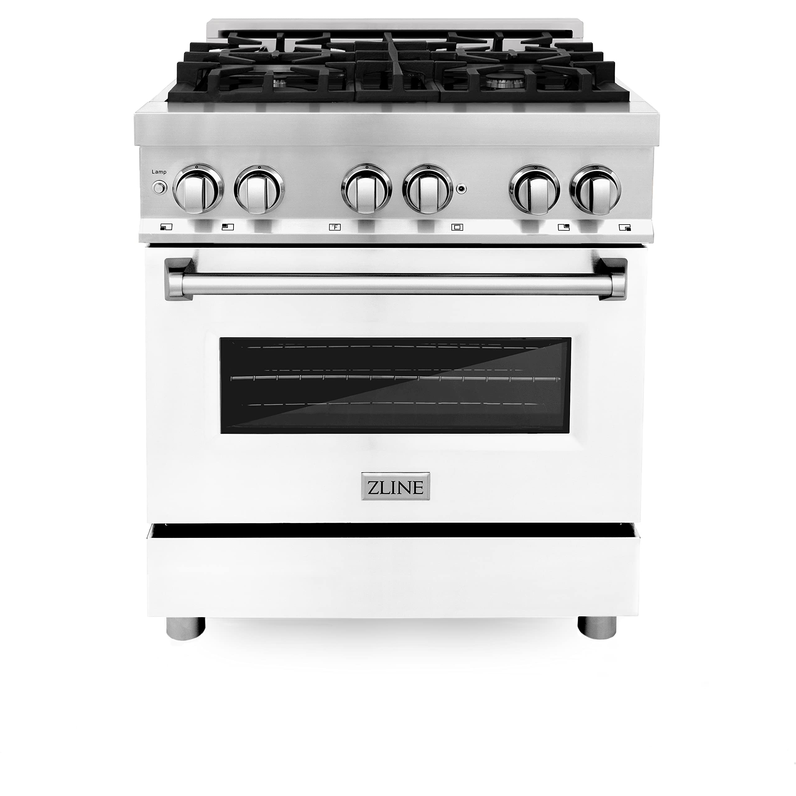ZLINE 30-inch 4.0 cu. ft. Dual Fuel Range with 4-Burner Gas Cooktop & Electric Convection Oven - Stainless Steel with White Matte Door (RA-WM-30) - Perfect for Modern Kitchens, Home Chefs & Restaurant-Style Cooking